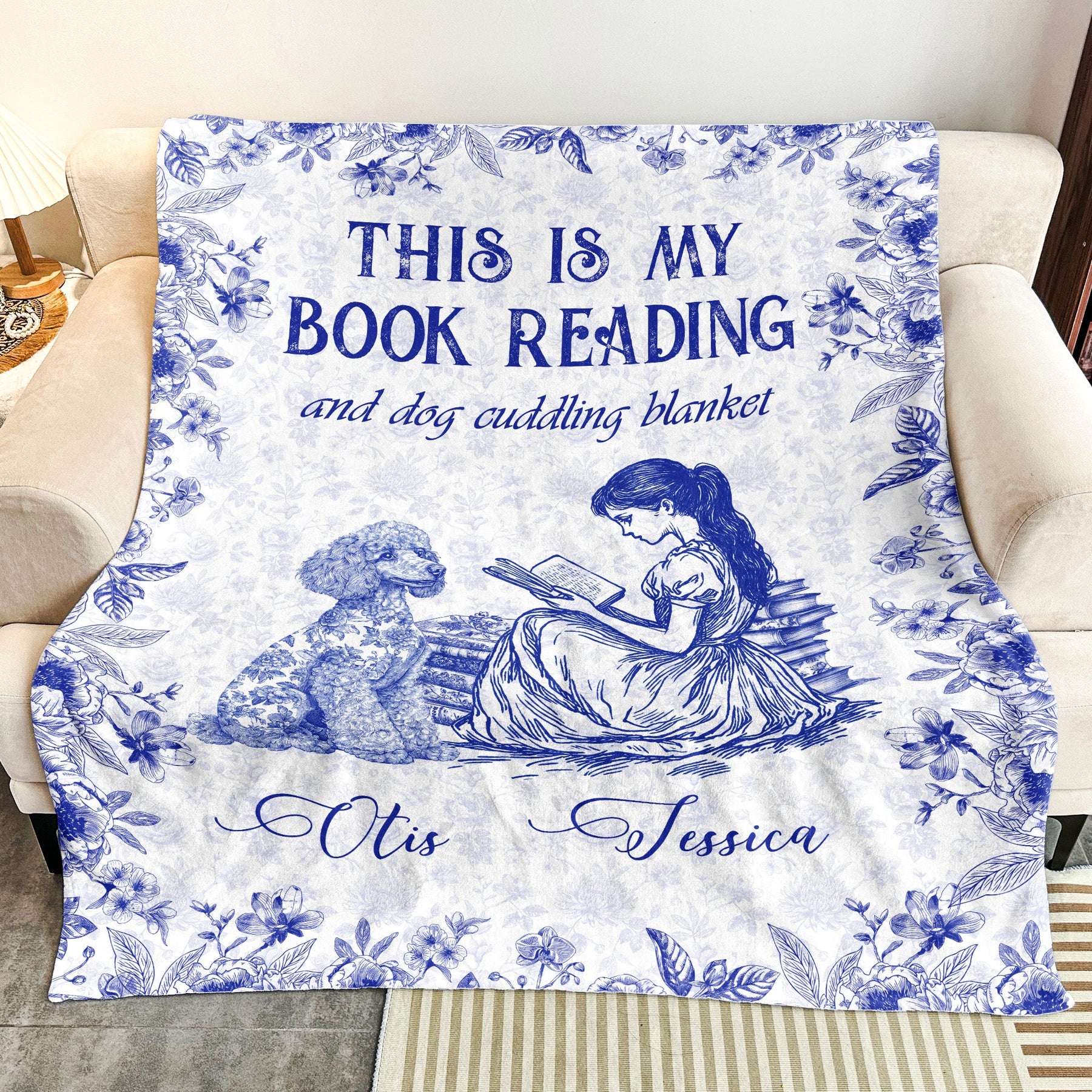 My Book Reading And Dog Cuddling Toile De Jouy Chinoiseries - Personalized Blanket