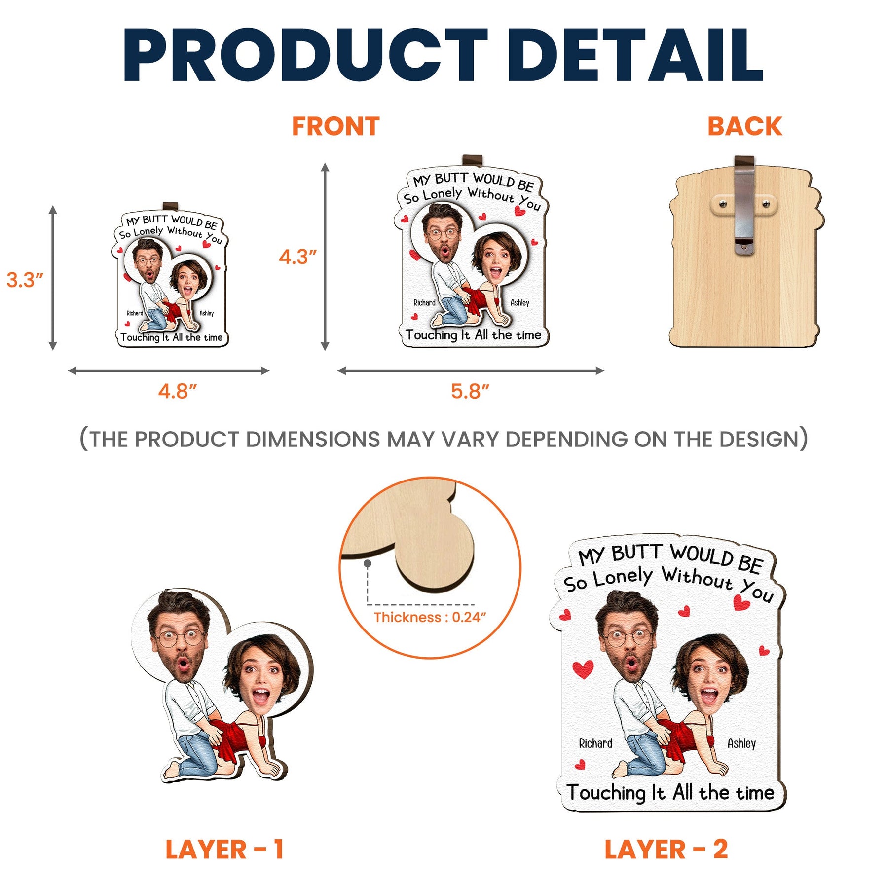 My Butt Would Be So Lonely Without You - Personalized Wooden Photo Car Visor Clip