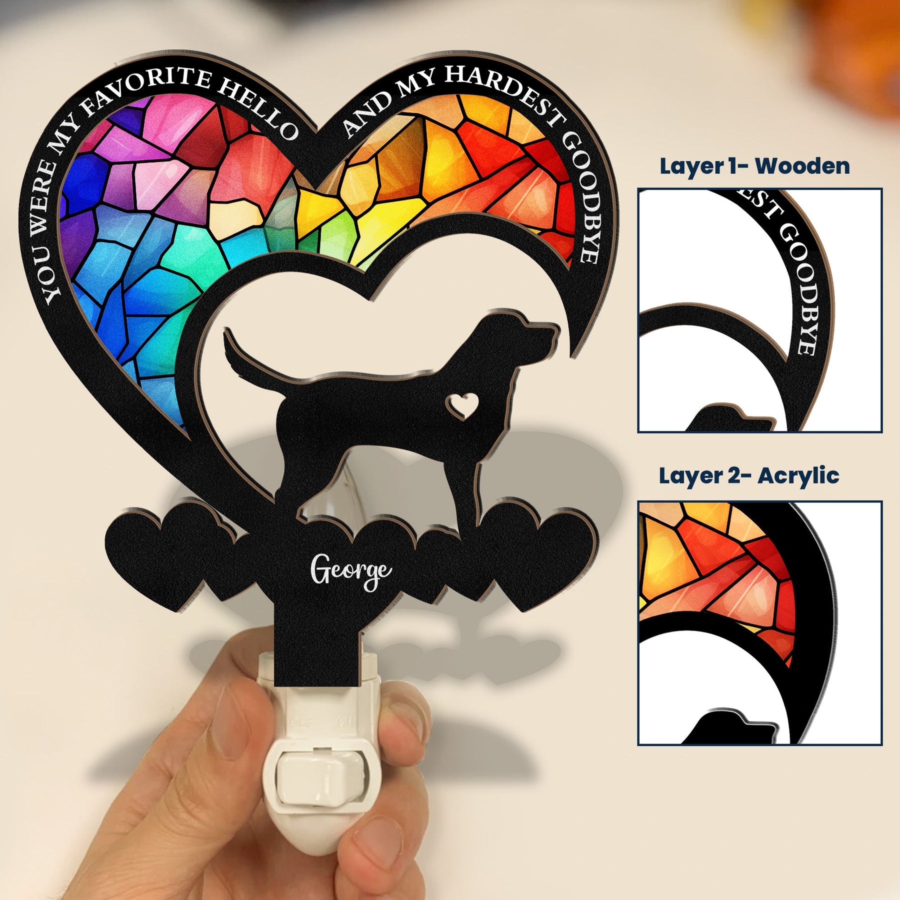 My Favorite Hello And My Hardest Goodbye - Personalized Wood And Acrylic Night Light