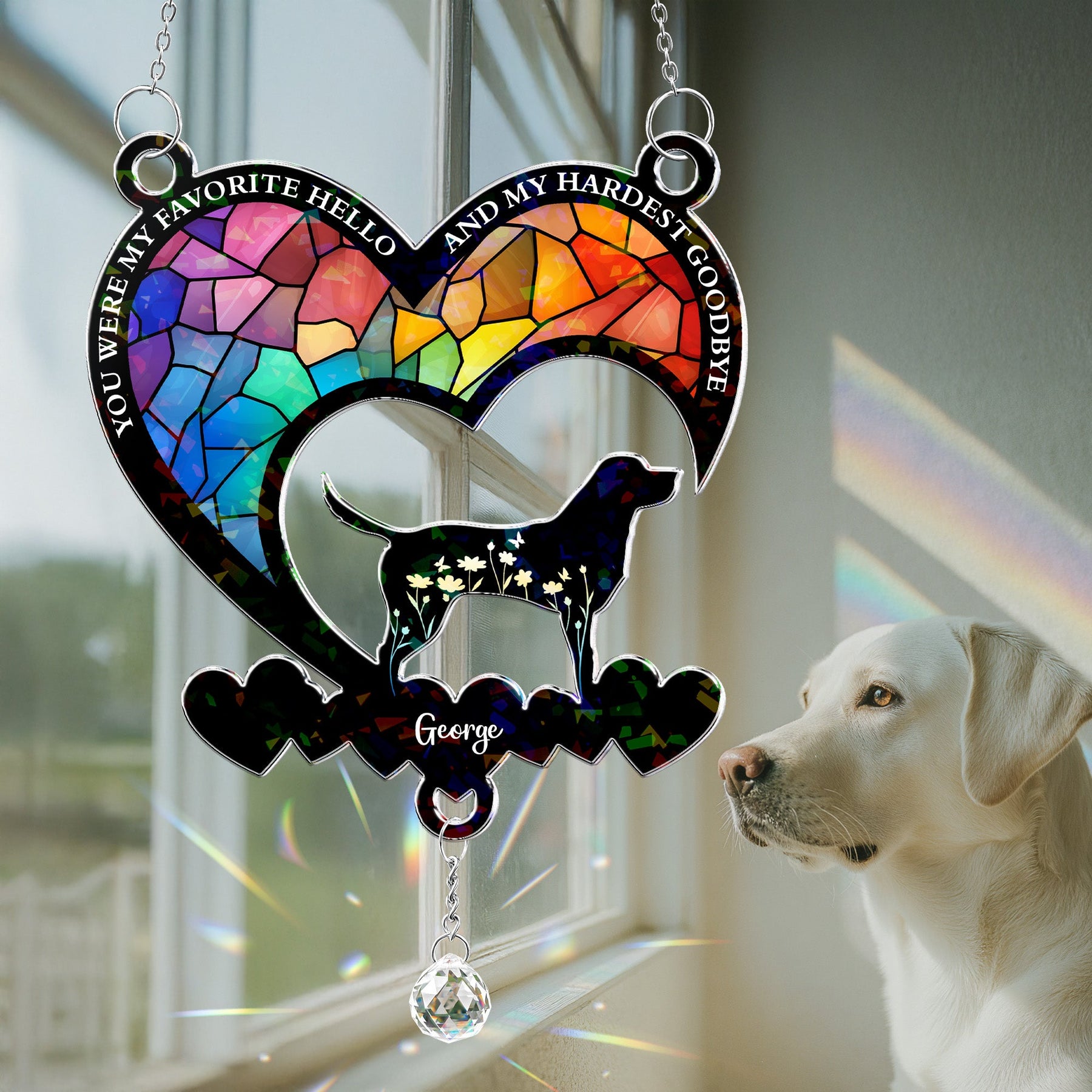 My Favorite Hello & Hardest Goodbye - Personalized Acrylic Suncatcher With Crystal Ball Prism