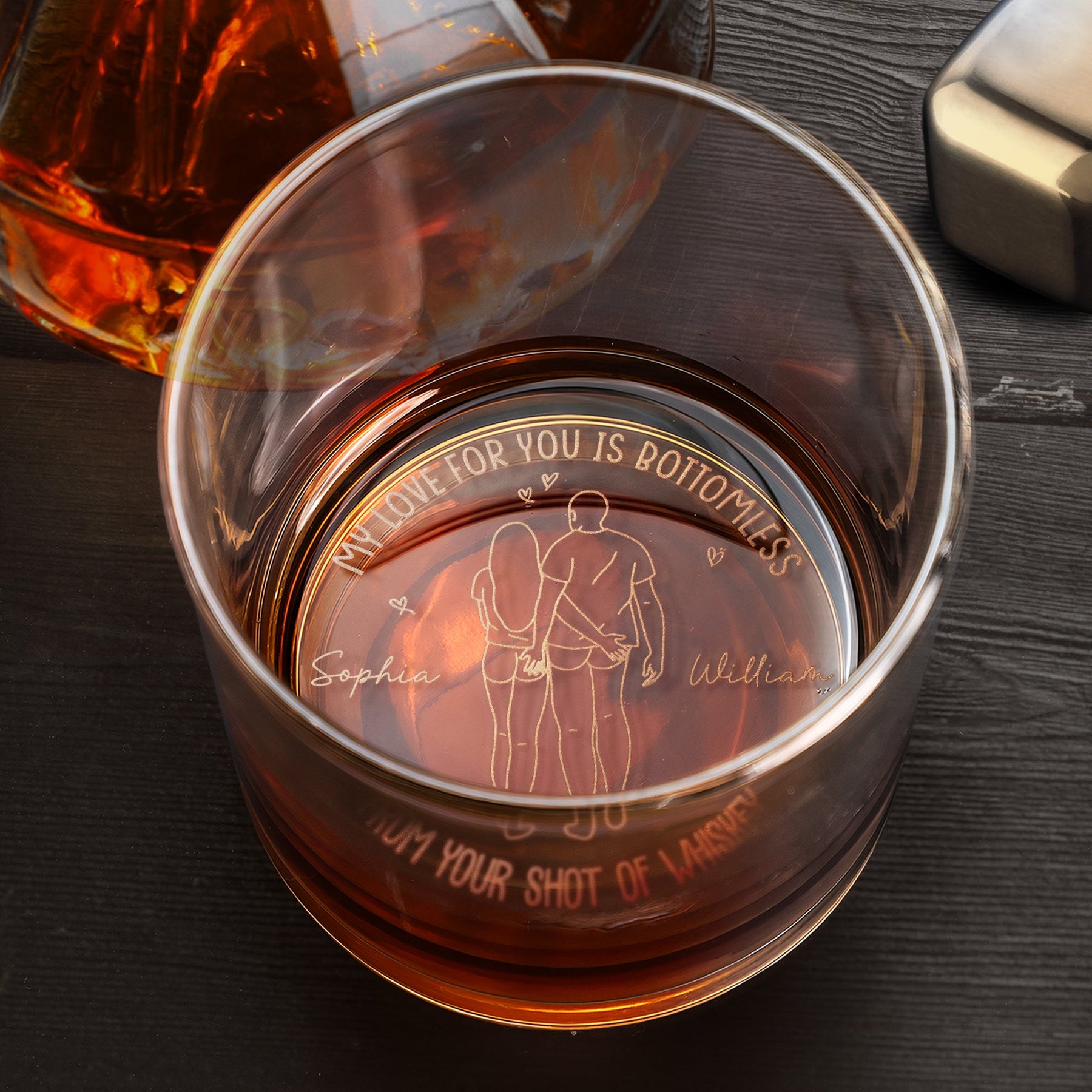 My Love For You Is Bottomless - Personalized Engraved Whiskey Glass