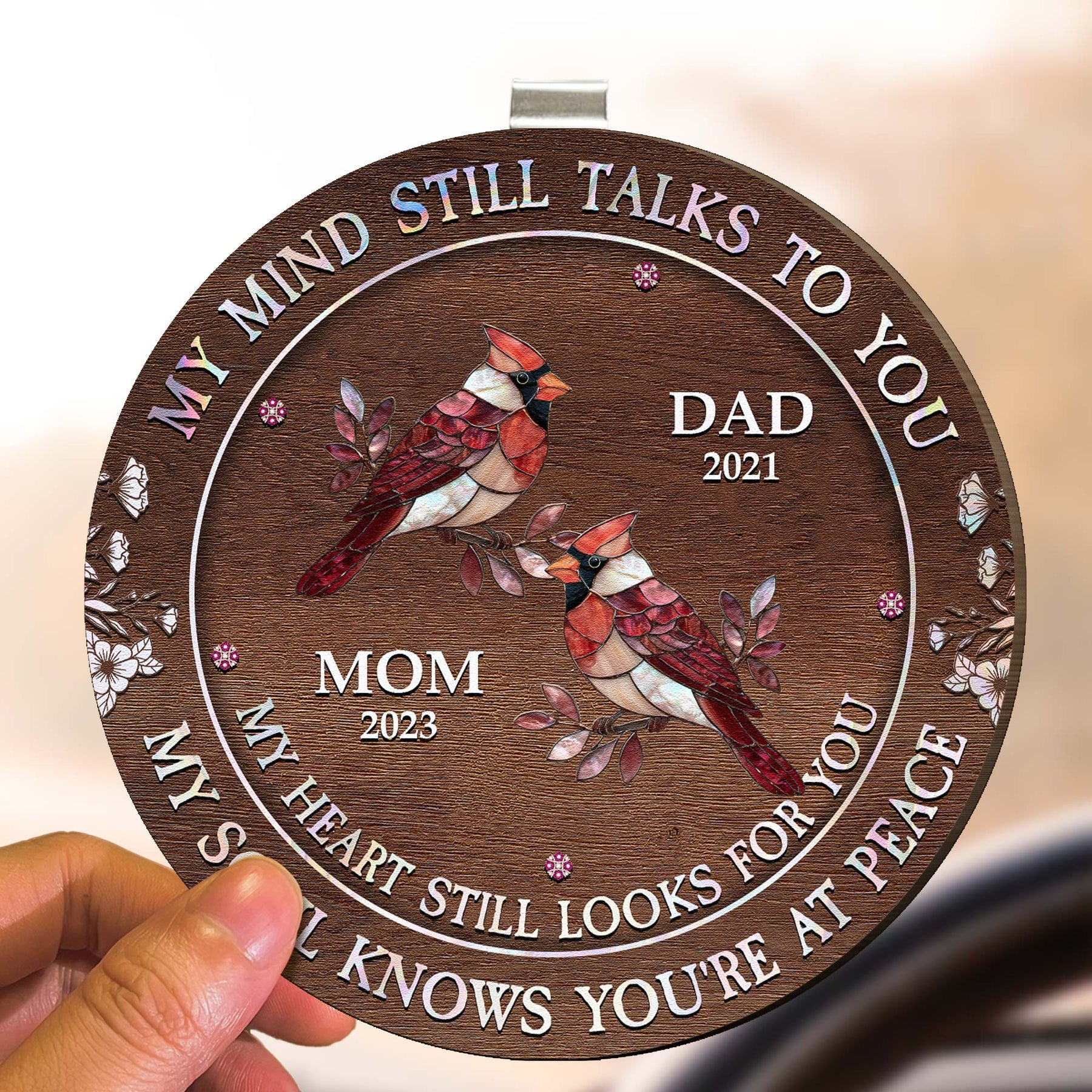 My Mind My Heart My Soul Butterfly Cardinal Ver - Personalized Wooden Car Visor Clip