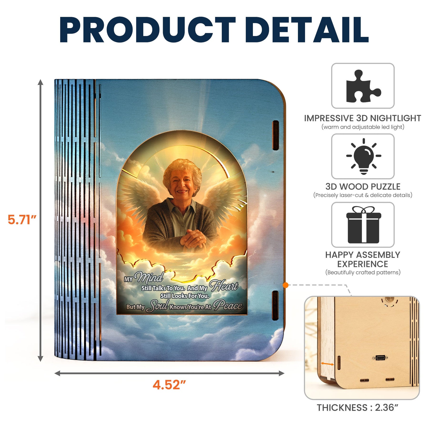 My Mind Still Talks To You - Personalized 3D Wooden Puzzle Photo Night Light