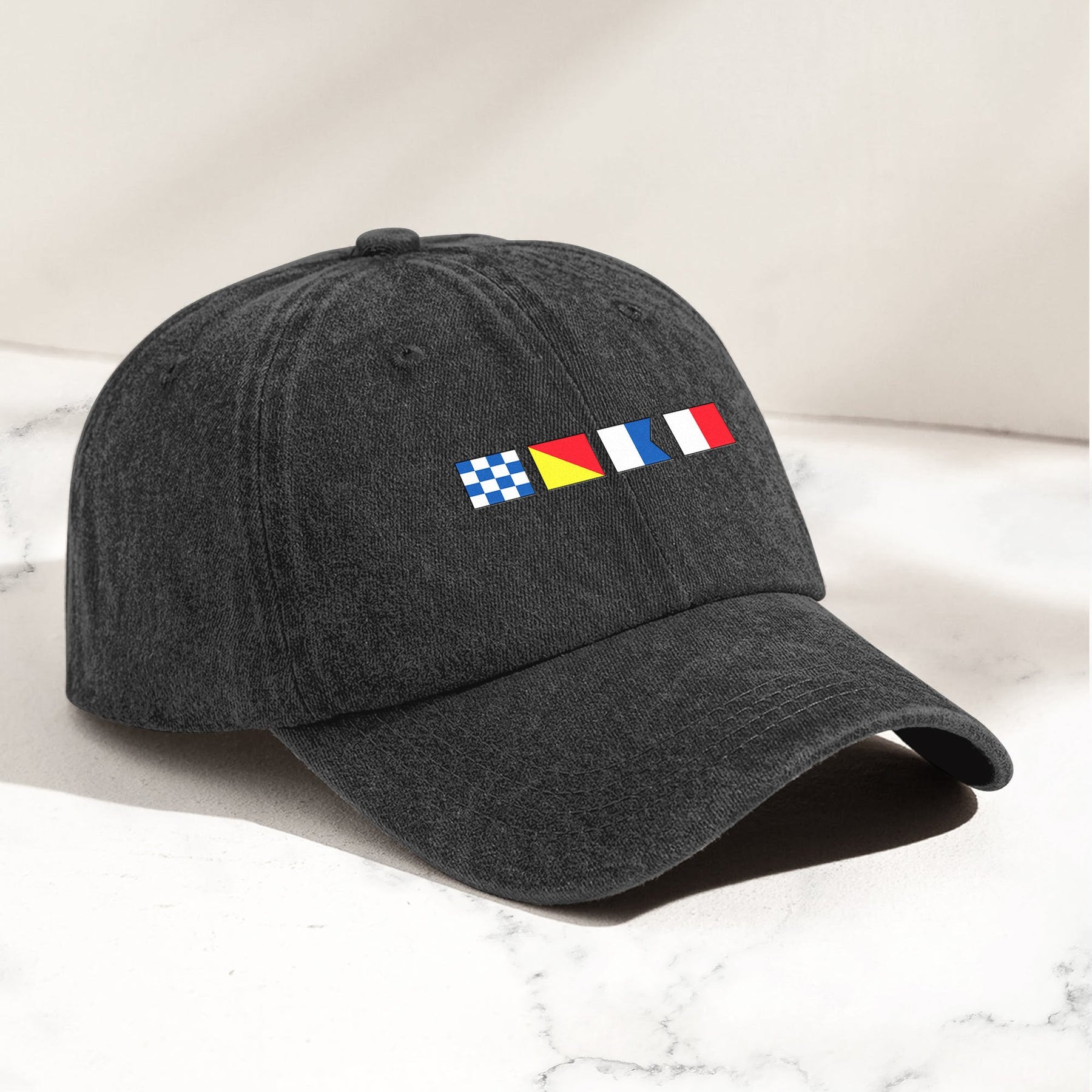 Name In Nautical Flags - Personalized Distressed Denim Cap