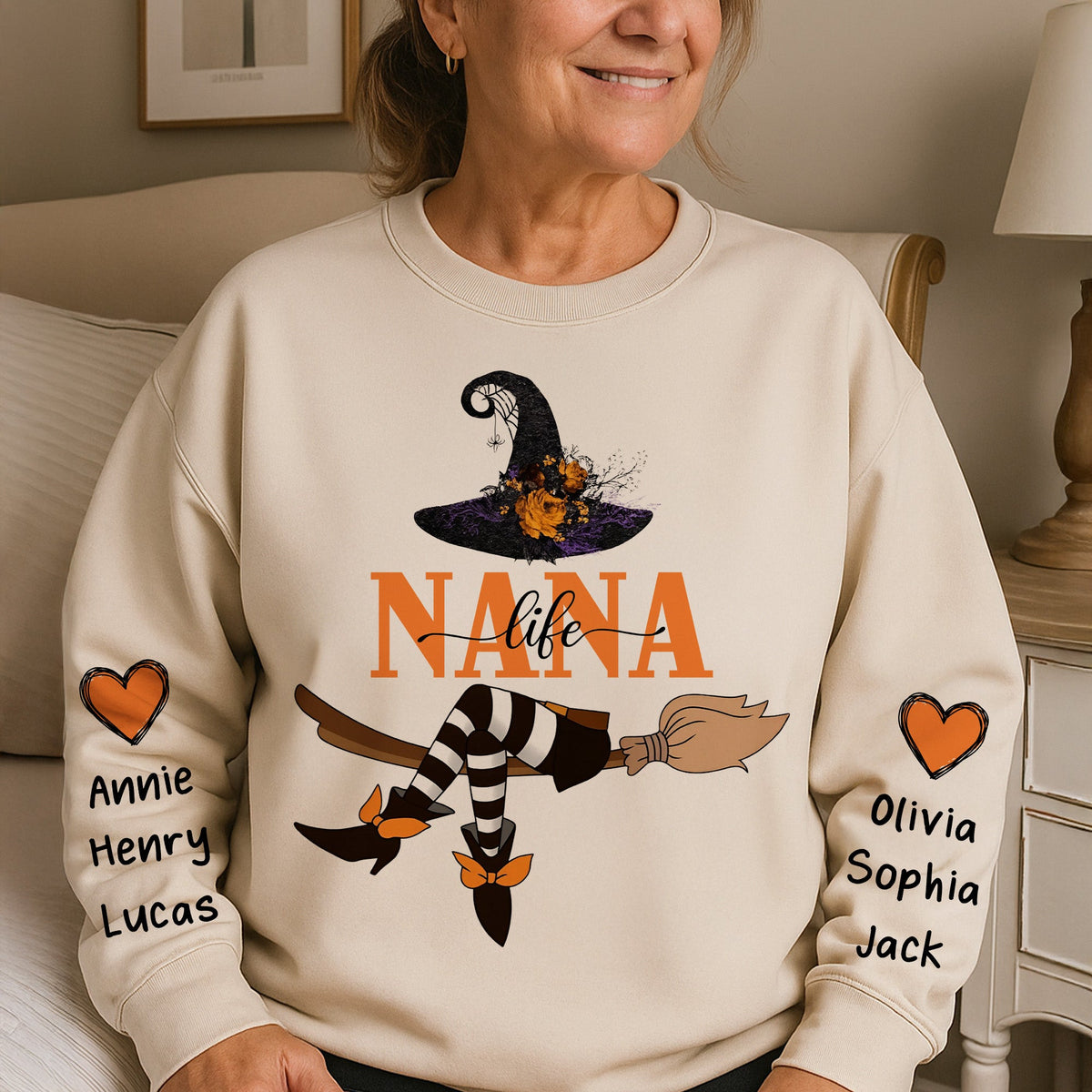 Nana Life Witch - Halloween Gift With Custom Kids Names - Up To 12 Names - Personalized Sweatshirt
