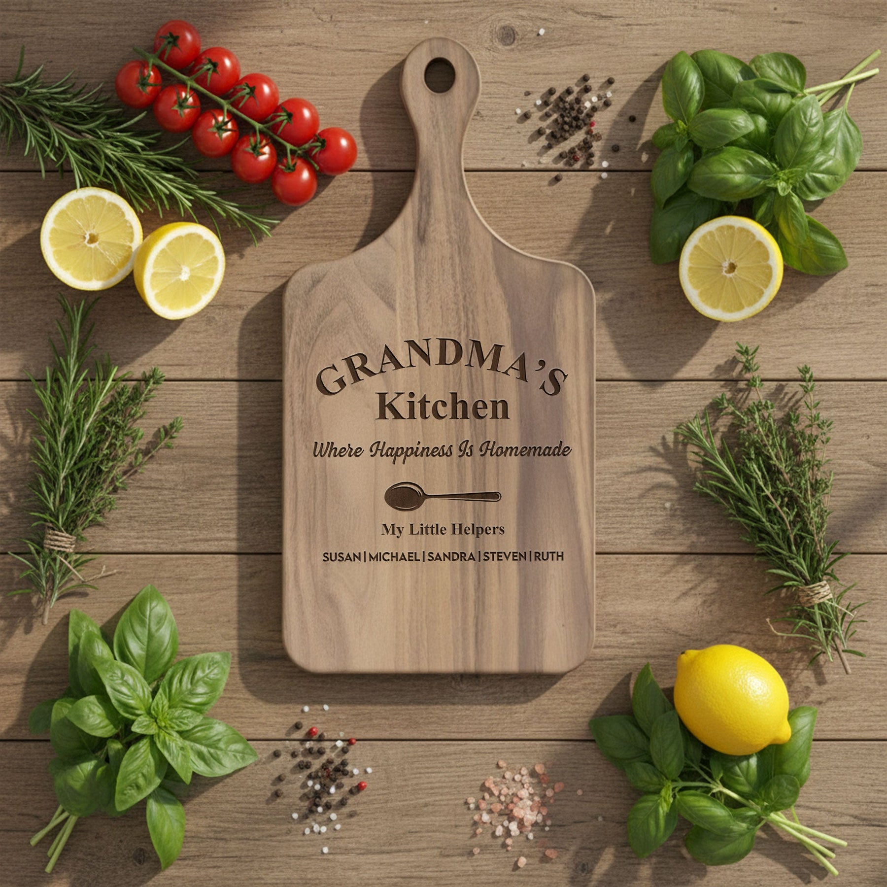 Nana's Kitchen Where Happiness Is Homemade - Personalized Paddle Cutting Board