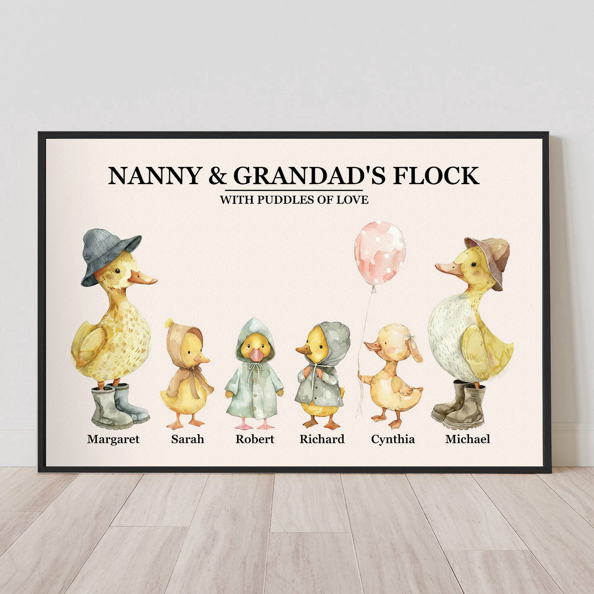 Nanny & Grandad's Flock With Puddles Of Love - Personalized Poster