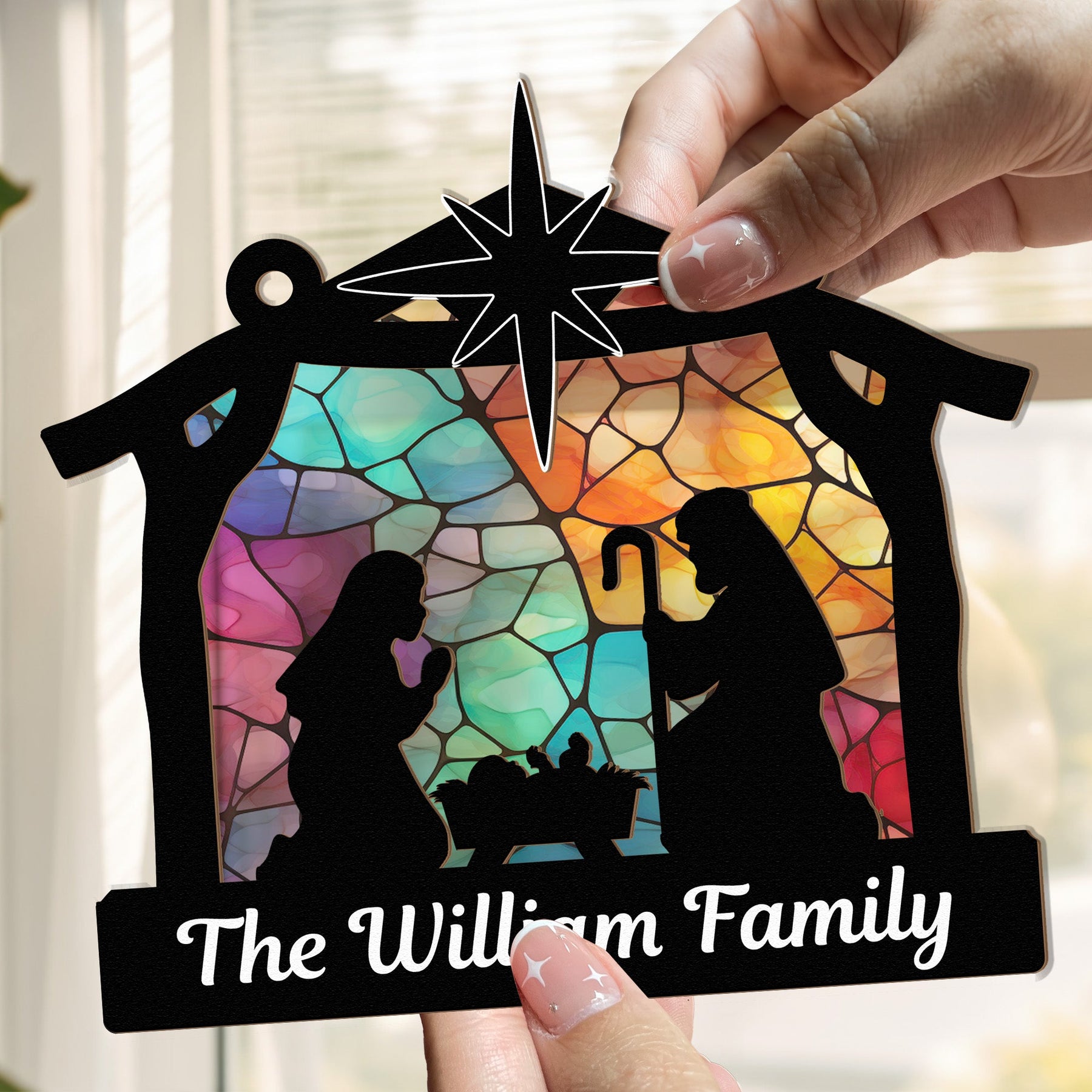 Nativity Scene Christmas Holy Night - Personalized Window Hanging Suncatcher Ornament