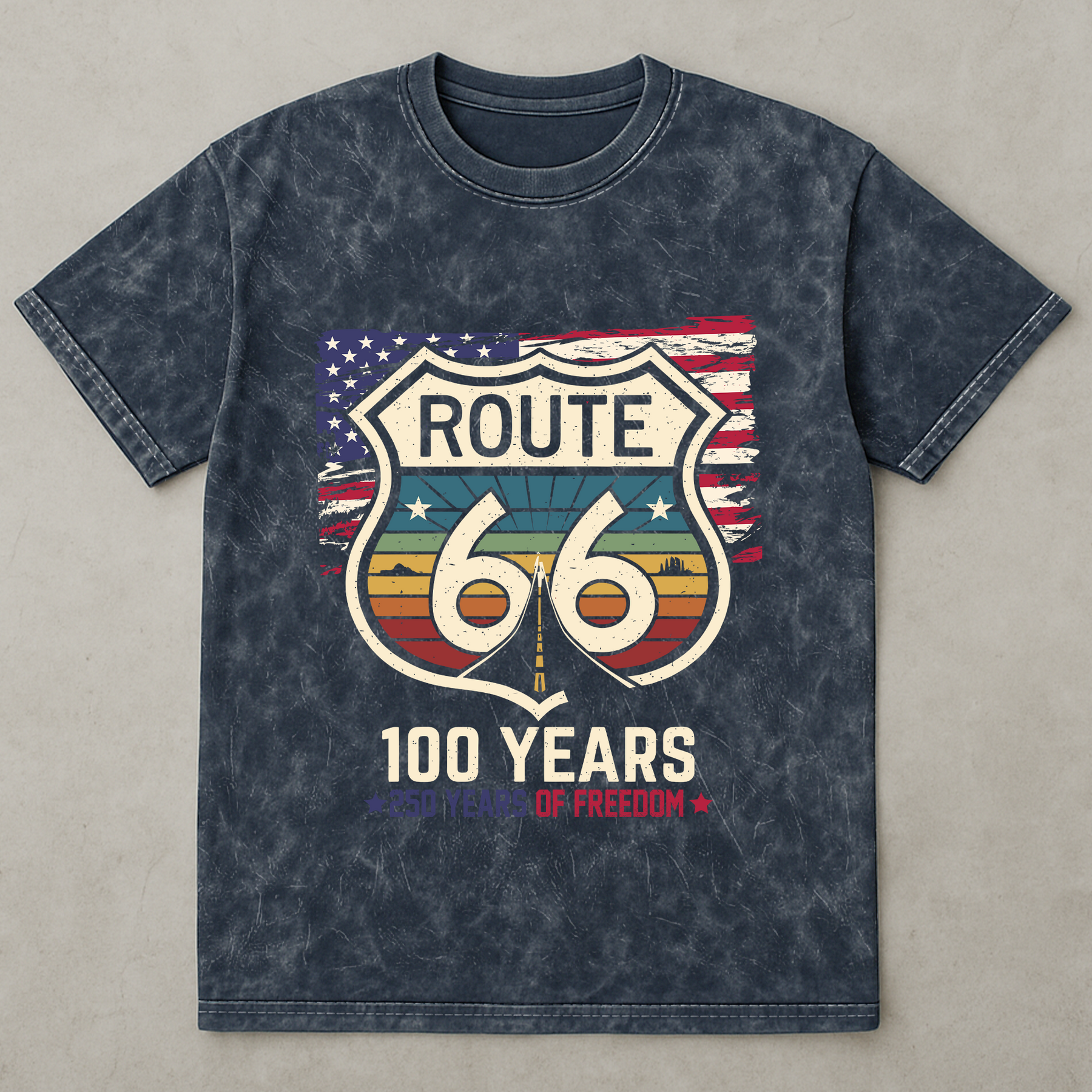 100 Years Route 66 250 Years USA - Acid Wash T‑Shirt