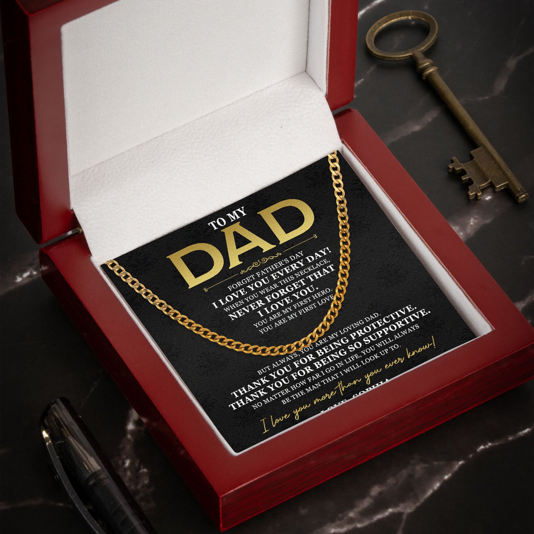 Never Forget That I Love You Dad - Personalized Men's Cuban Link Chain
