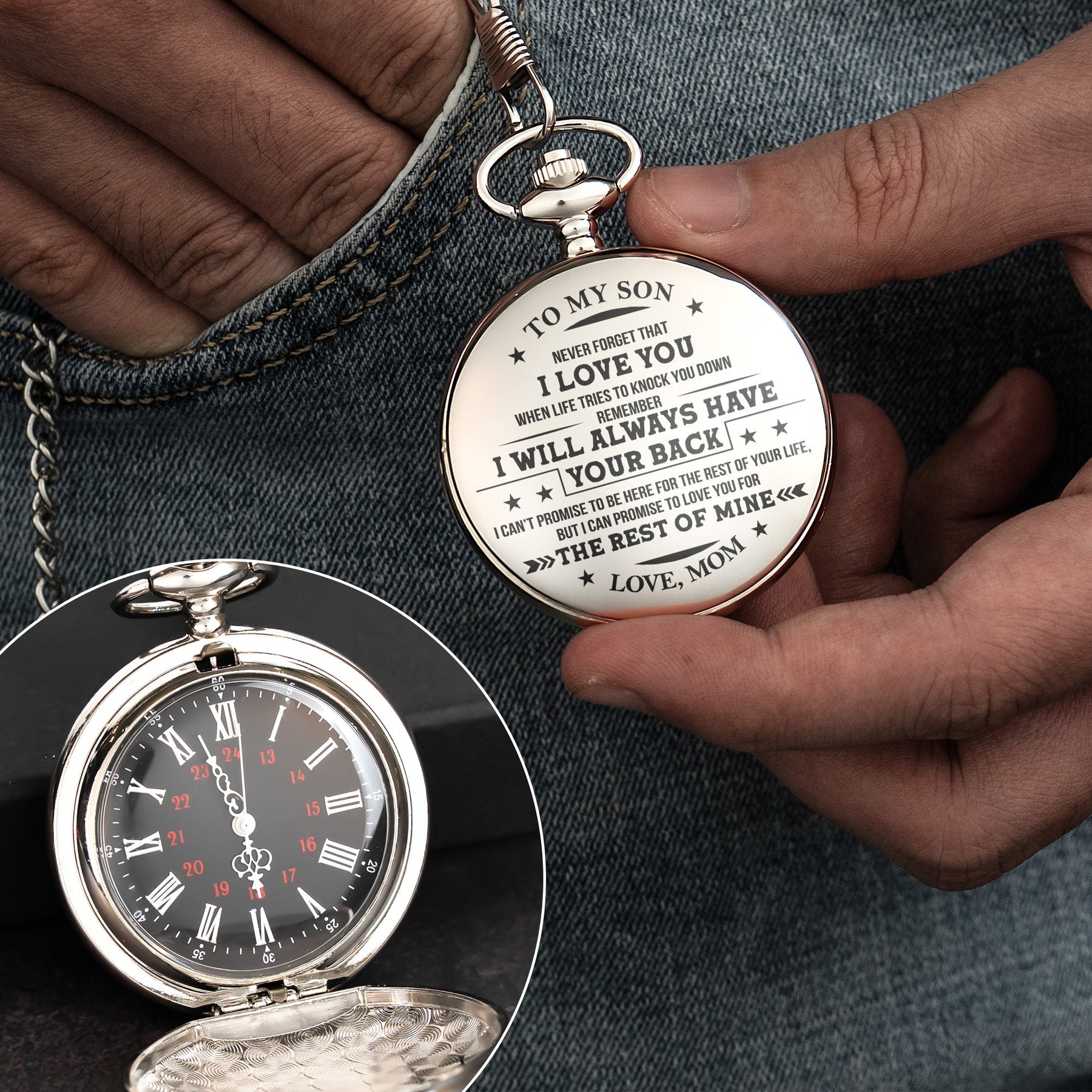 Never Forget That I Love You Gift For Son Grandson Nephew - Personalized Pocket Watch