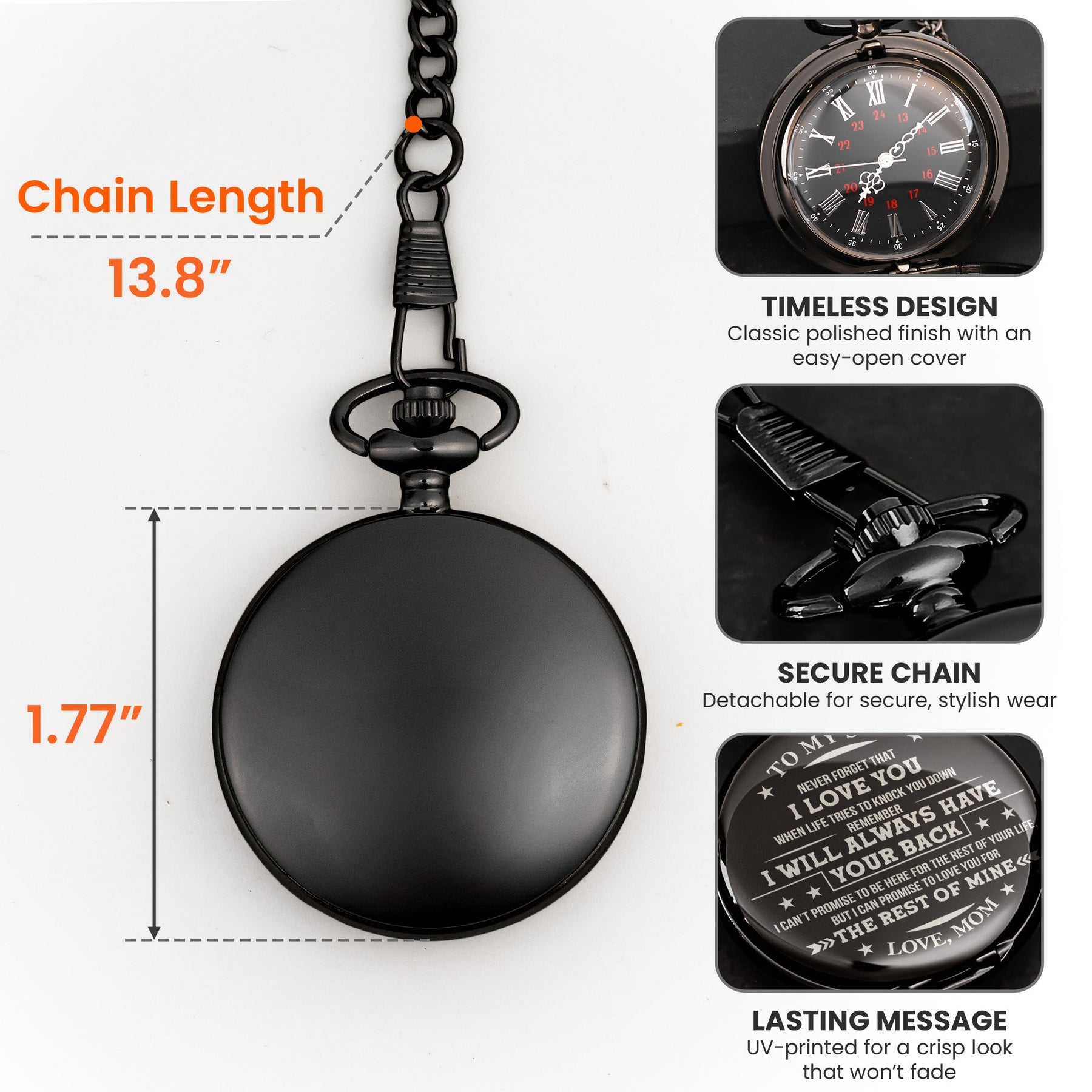 Never Forget That I Love You Gift For Son Grandson Nephew - Personalized Pocket Watch