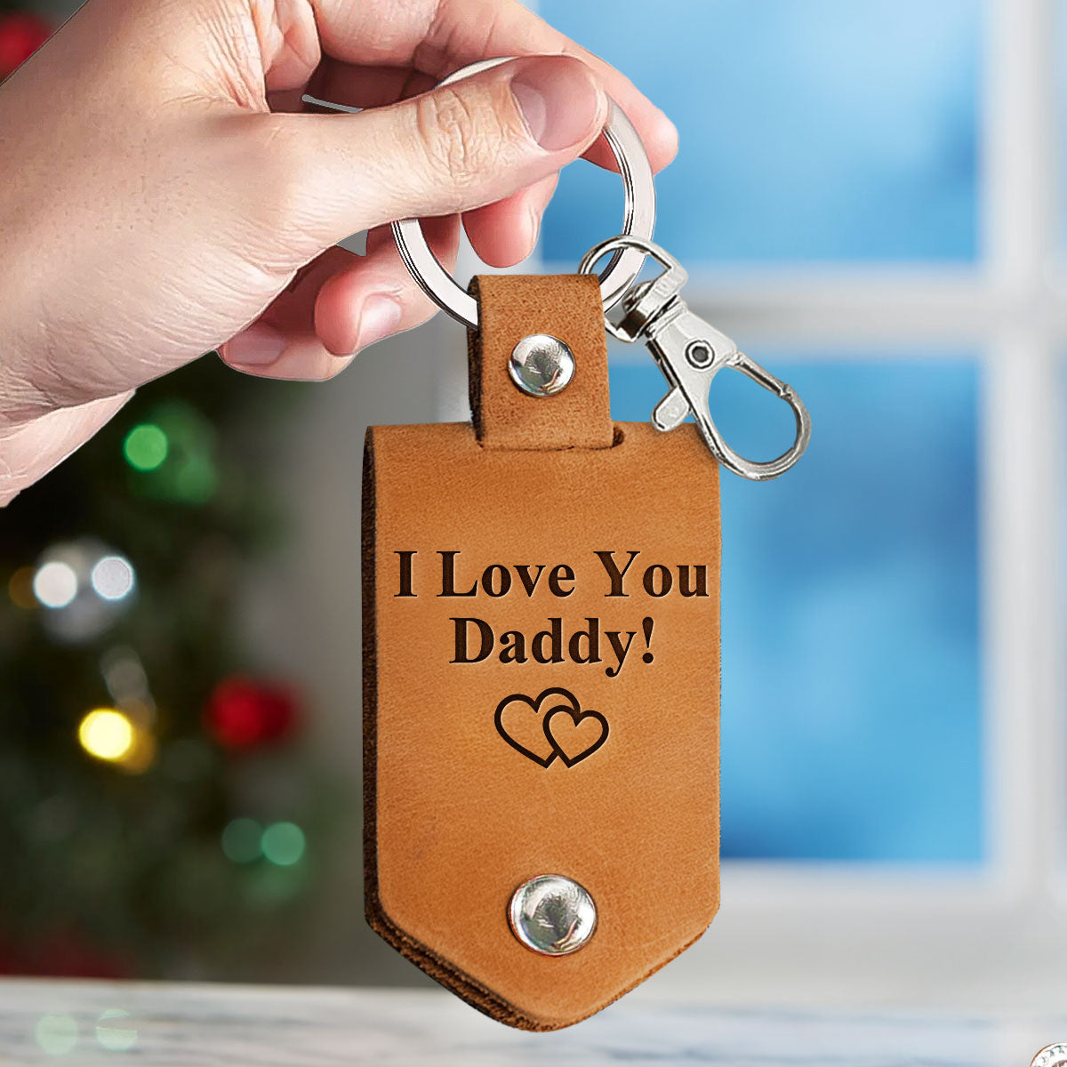 New Dad Gift Drive Safe I Need You Here With Me - Personalized Leather Photo Keychain