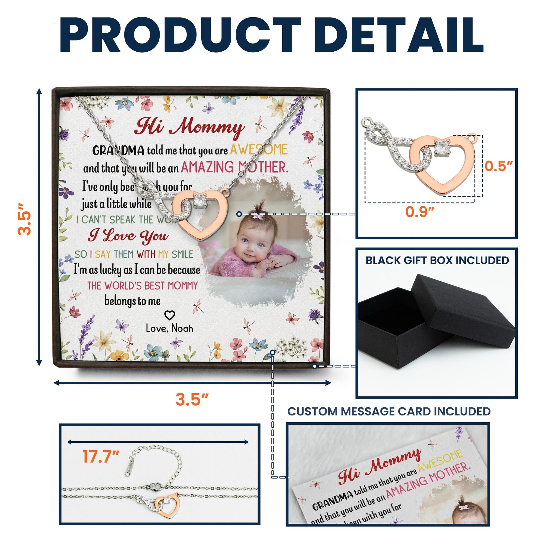 New Mom First Mom The Best Mommy Belongs To - Personalized Photo Infinity Heart Necklace