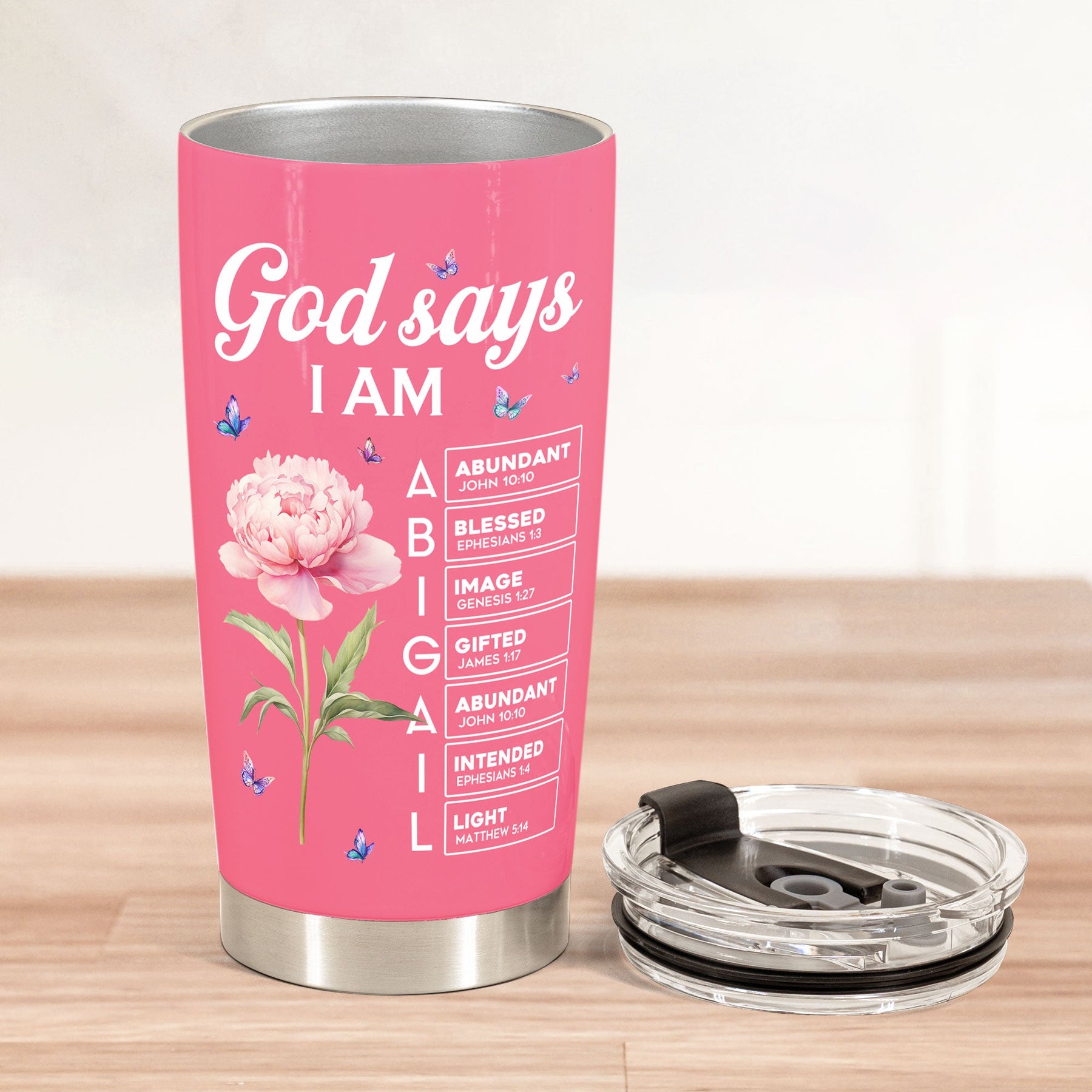 New Version God Says I Am Name In Bible Verse - Personalized Tumbler Cup