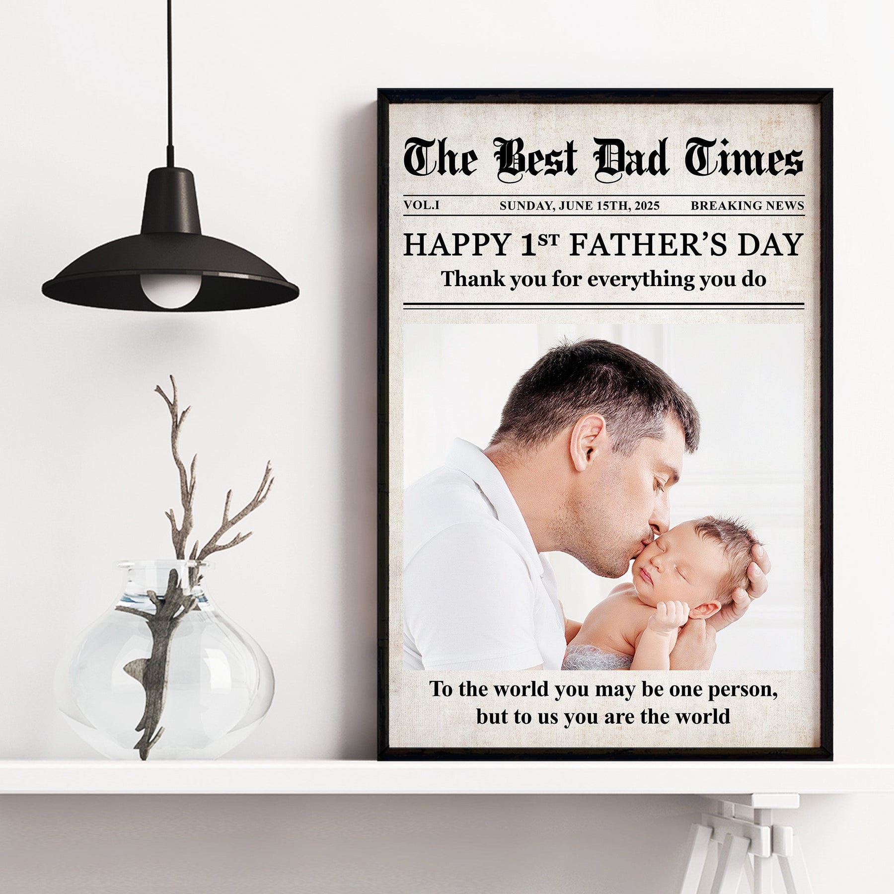 Newspaper Happy First Father's Day - Personalized Photo Poster