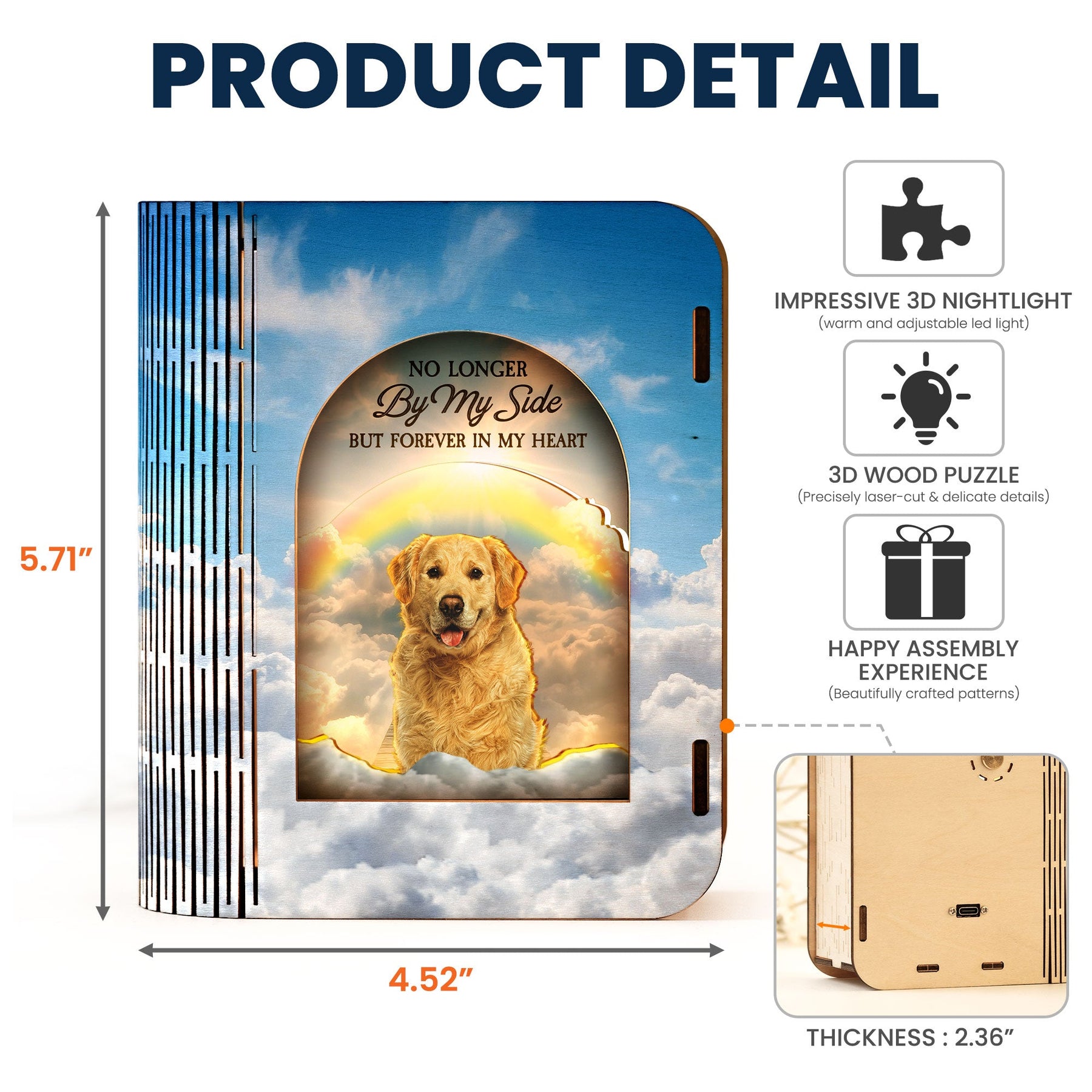 No Longer By My Side - Personalized 3D Wooden Puzzle Photo Night Light