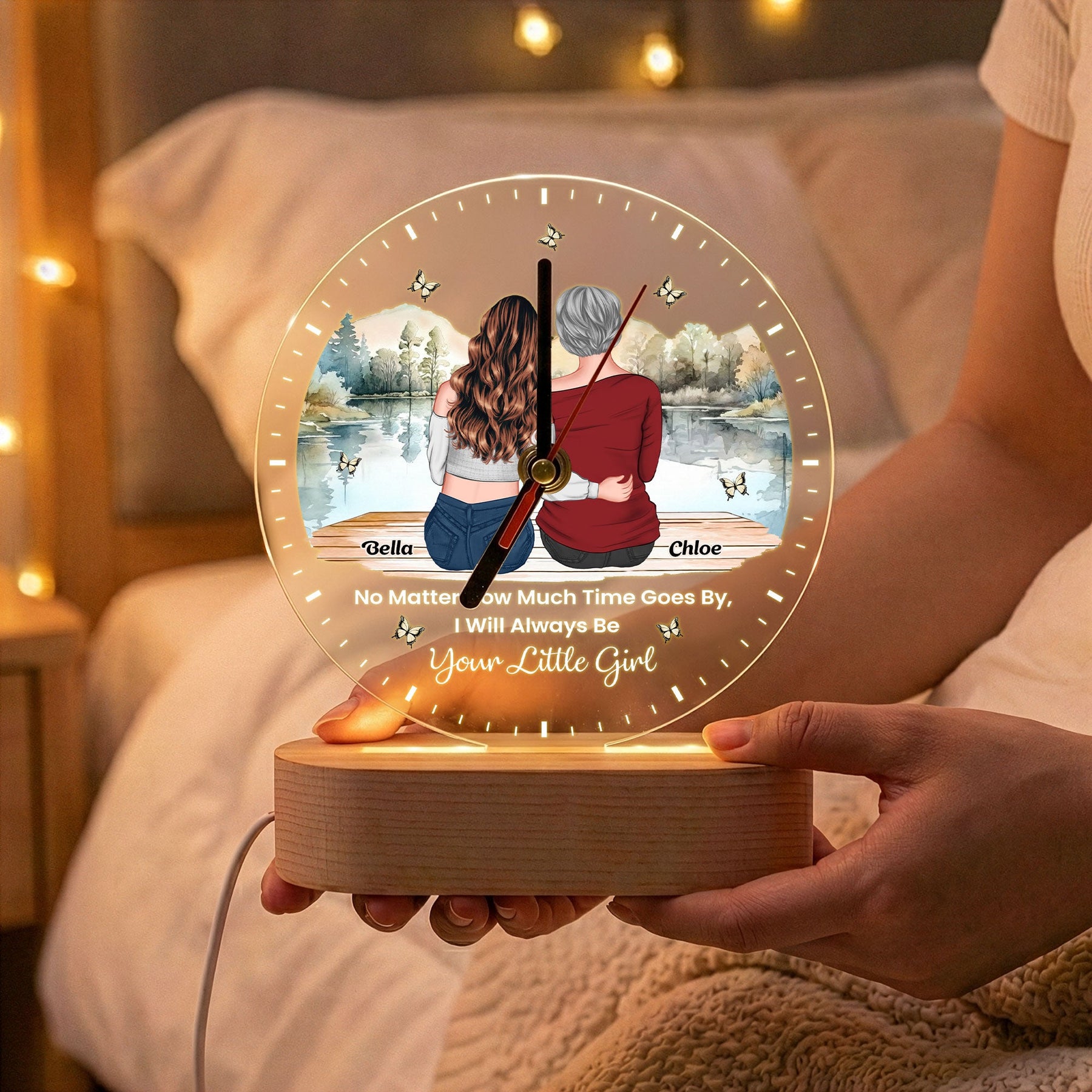 No Matter How Much Time Goes By We Will Always Be Your Little Girls, Boys - Personalized Acrylic Desk Clock Light