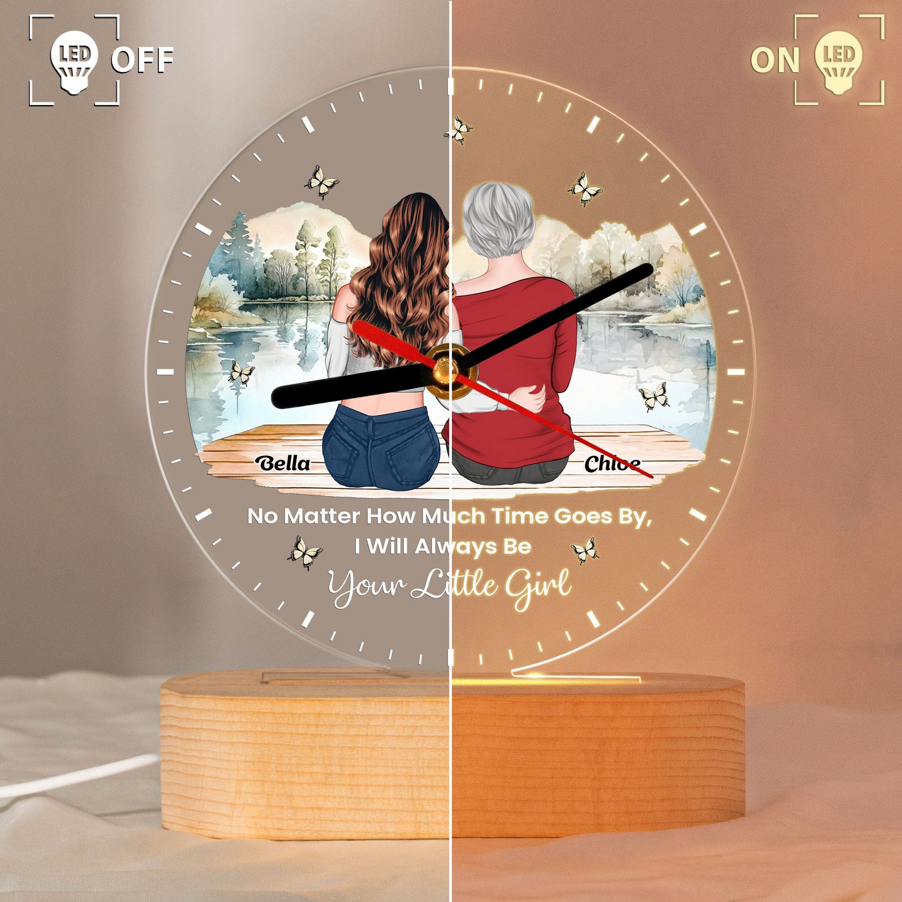 No Matter How Much Time Goes By We Will Always Be Your Little Girls, Boys - Personalized Acrylic Desk Clock Light