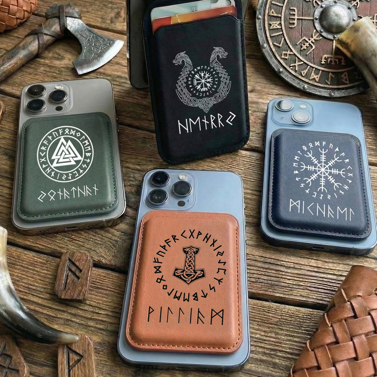 Norse Mythology Viking Runes - Personalized Wallet Compatible With Magsafe