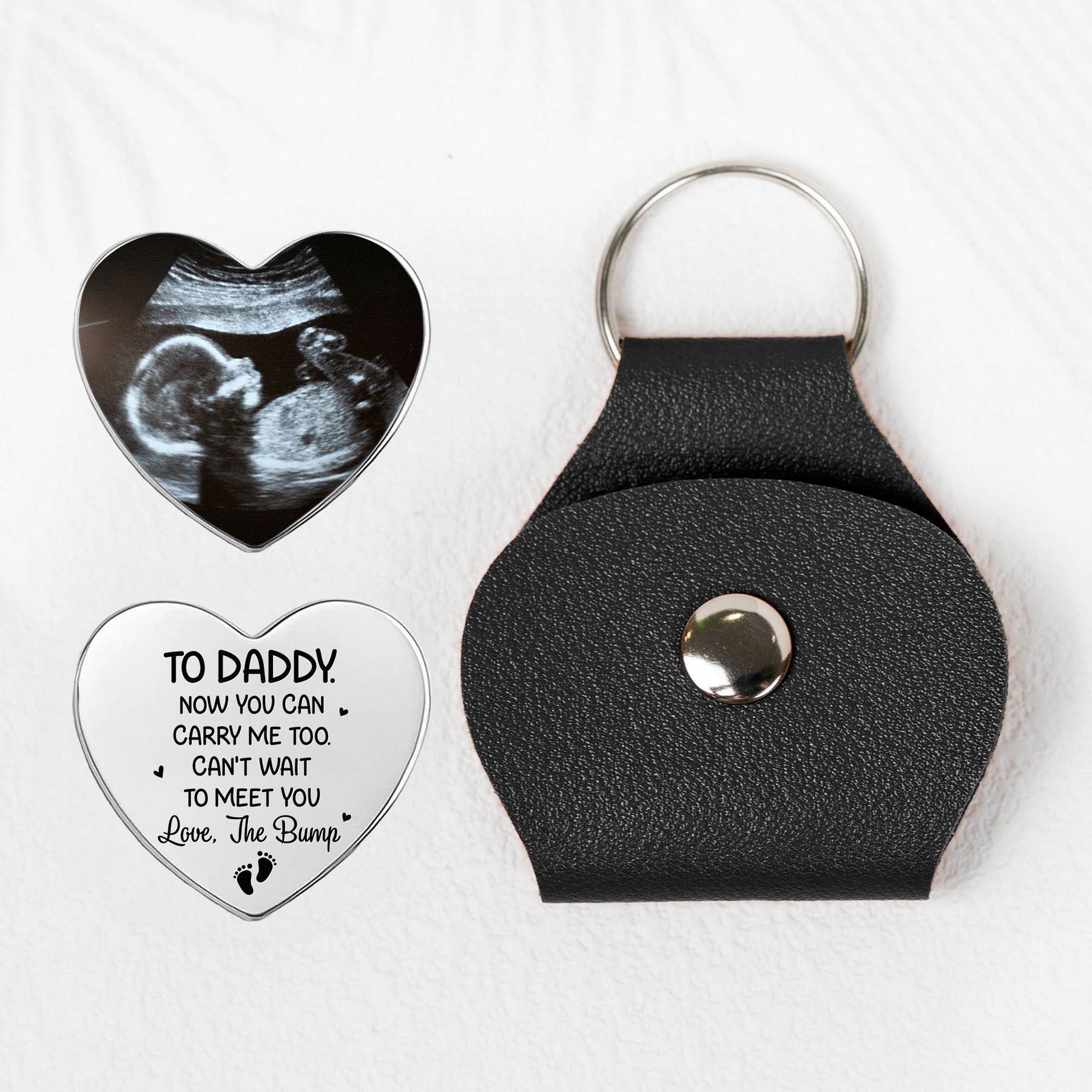 Now You Can Carry Me Too Can't Wait To Meet You - Personalized Leather Photo Pocket Hug