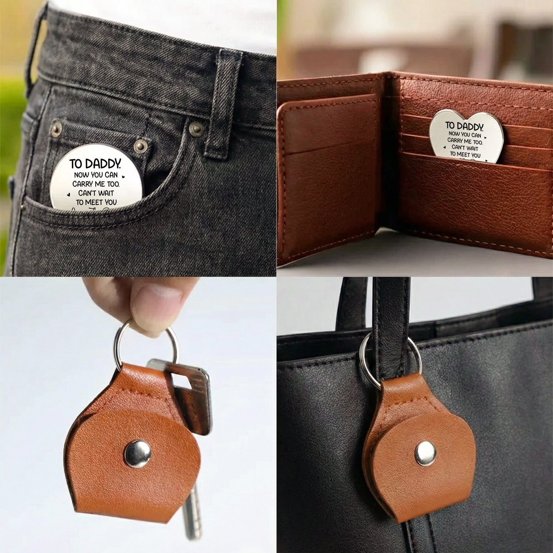 Now You Can Carry Me Too Can't Wait To Meet You - Personalized Leather Photo Pocket Hug