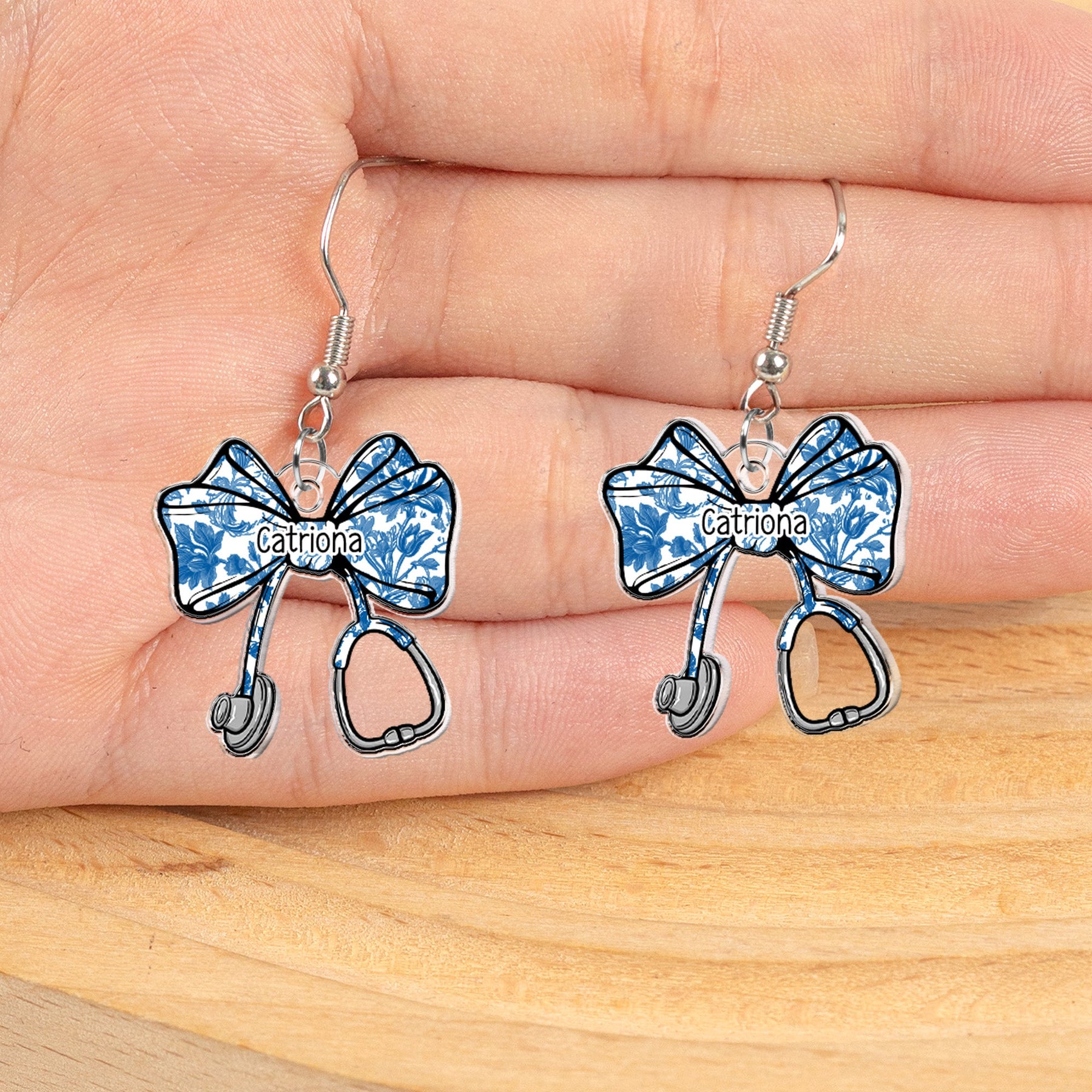 Nurse Stethoscope Bow Coquette Ribbon Nursing Gift - Personalized Acrylic Earrings