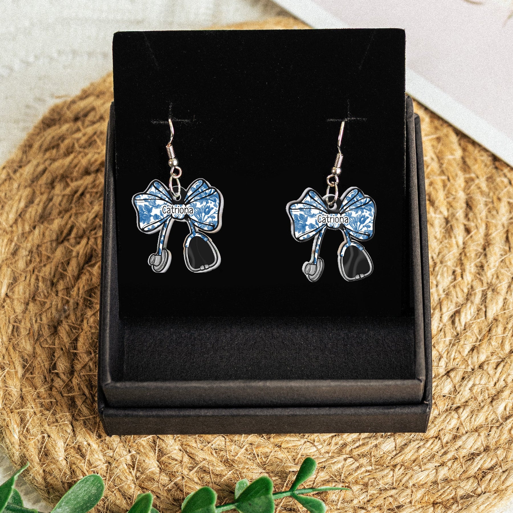 Nurse Stethoscope Bow Coquette Ribbon Nursing Gift - Personalized Acrylic Earrings