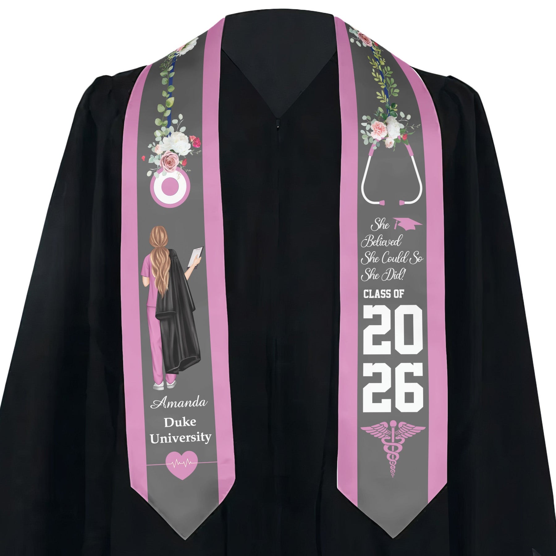 Nursing Grad Gift She Believed She Could So She Did - Personalized Graduation Stole
