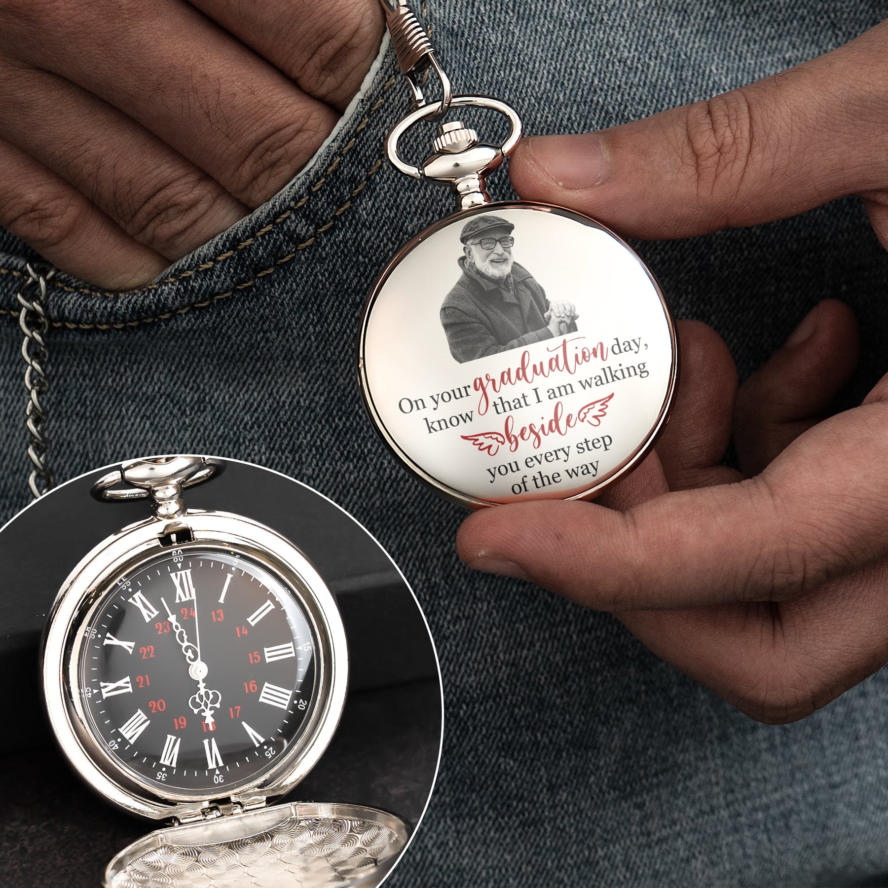On Your Graduation Day Memorial Custom Photo - Personalized Pocket Watch