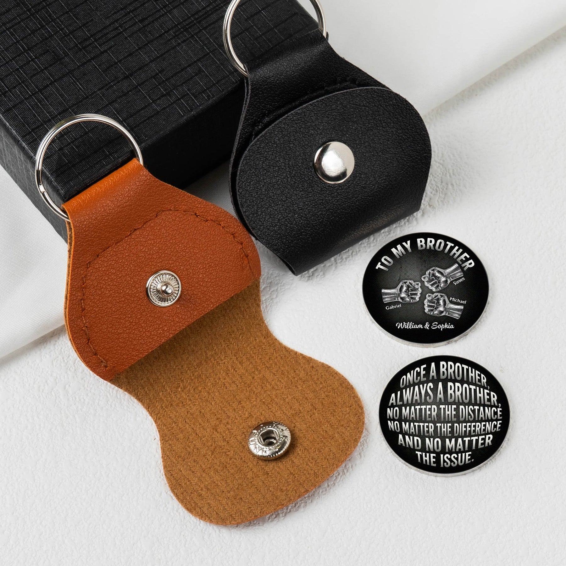 Once A Brother, Always A Brother, No Matter The Distance - Personalized Leather Pocket Hug