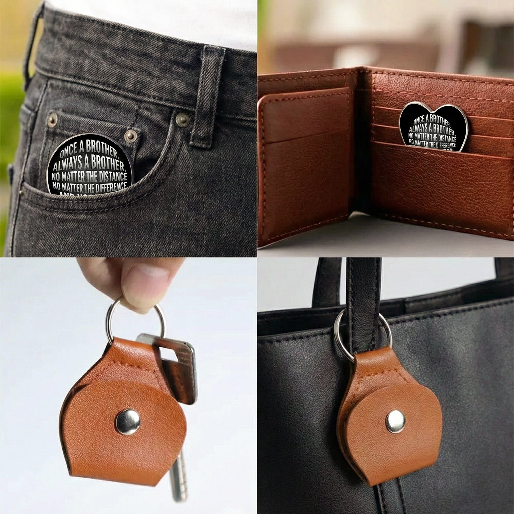 Once A Brother, Always A Brother, No Matter The Distance - Personalized Leather Pocket Hug