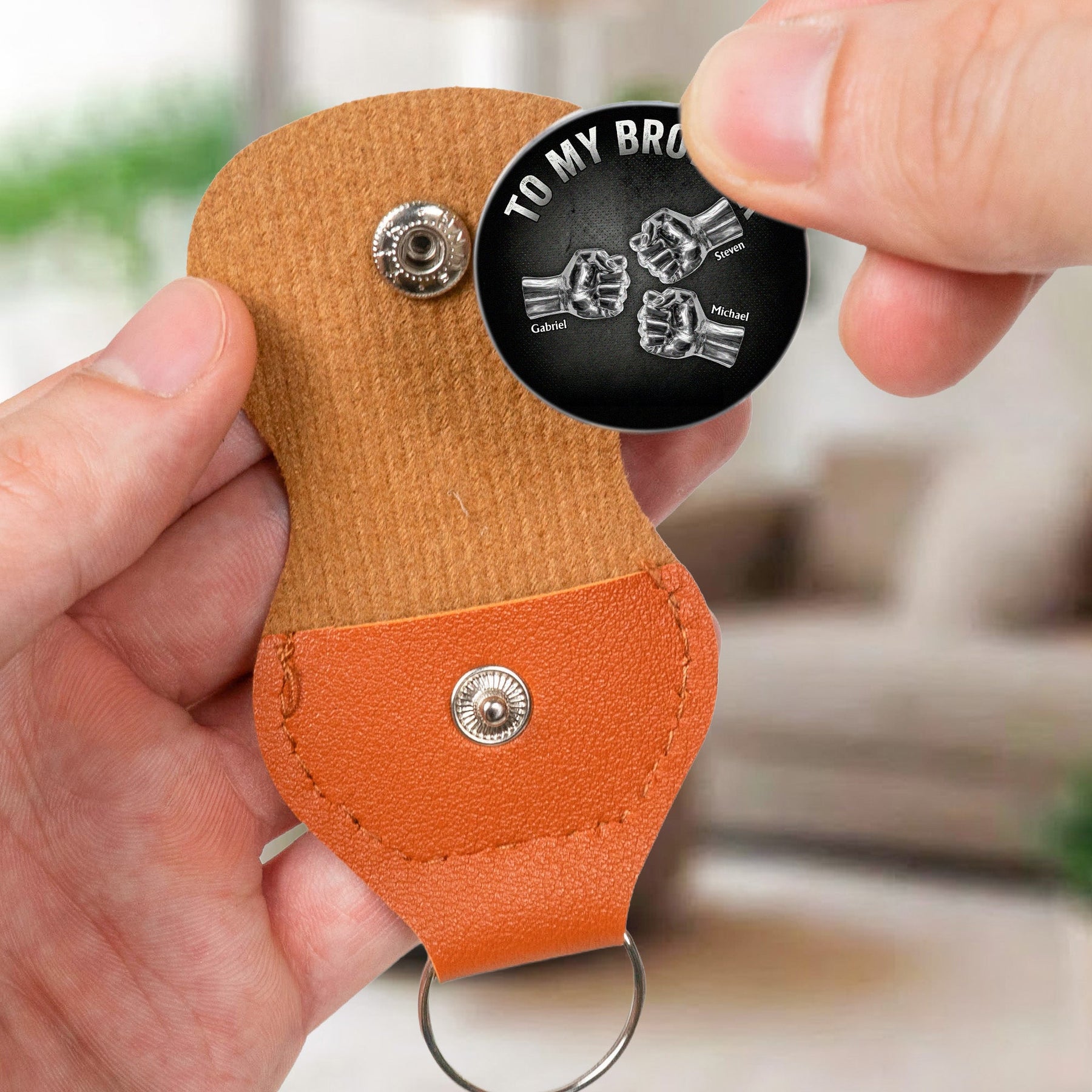 Once A Brother, Always A Brother, No Matter The Distance - Personalized Leather Pocket Hug