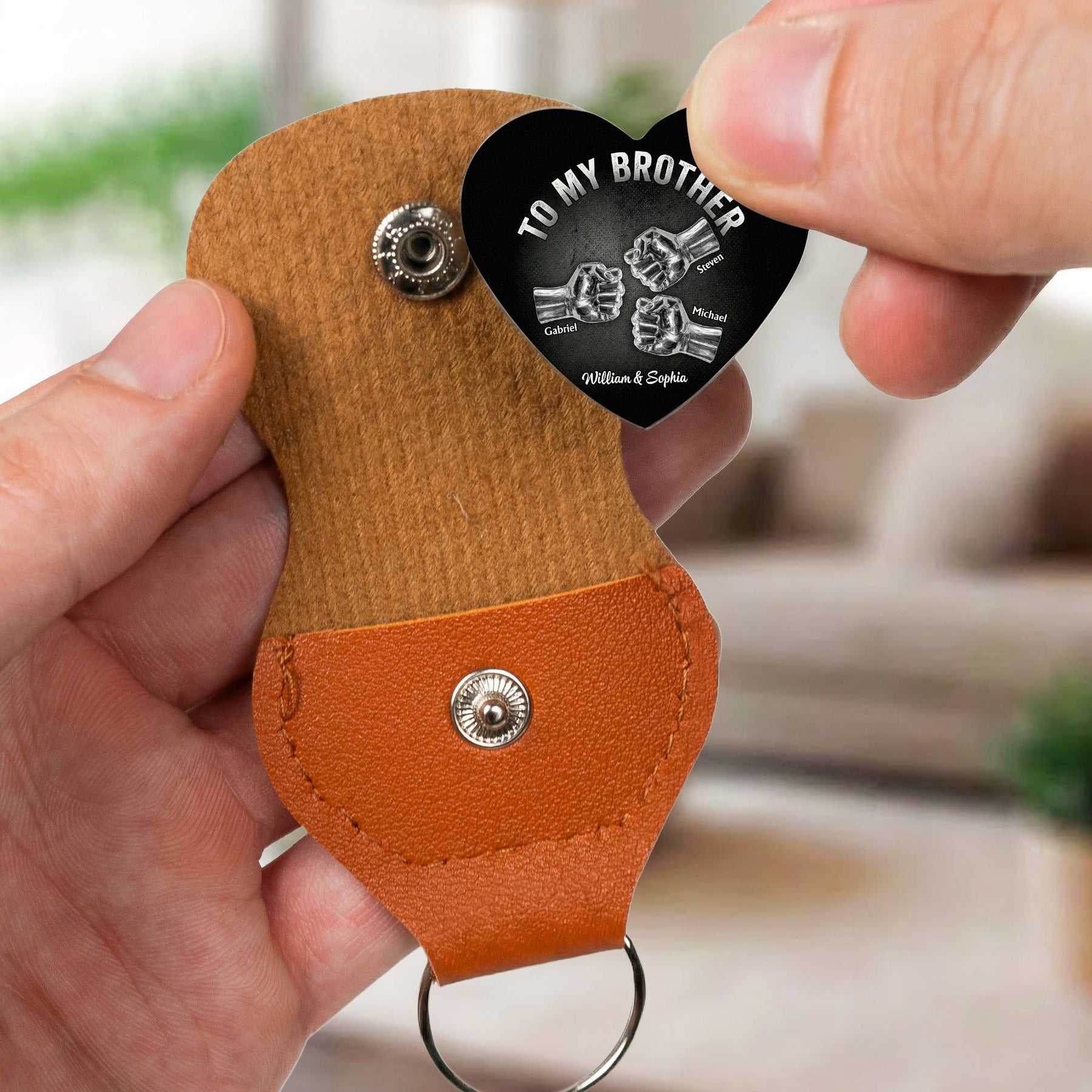 Once A Brother, Always A Brother, No Matter The Distance - Personalized Leather Pocket Hug