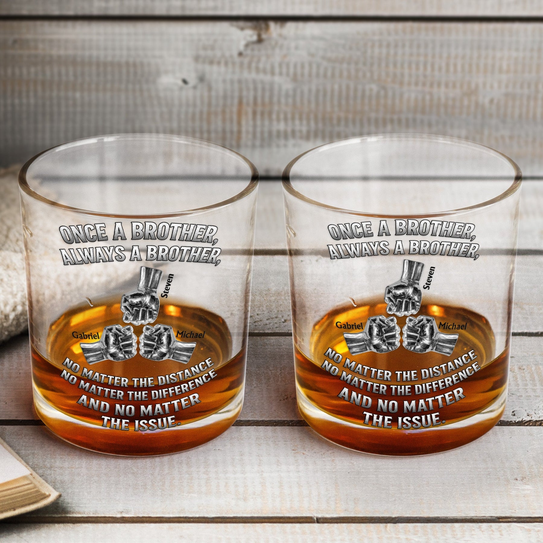 Once A Brother, Always A Brother, No Matter The Distance - Personalized Whiskey Glass