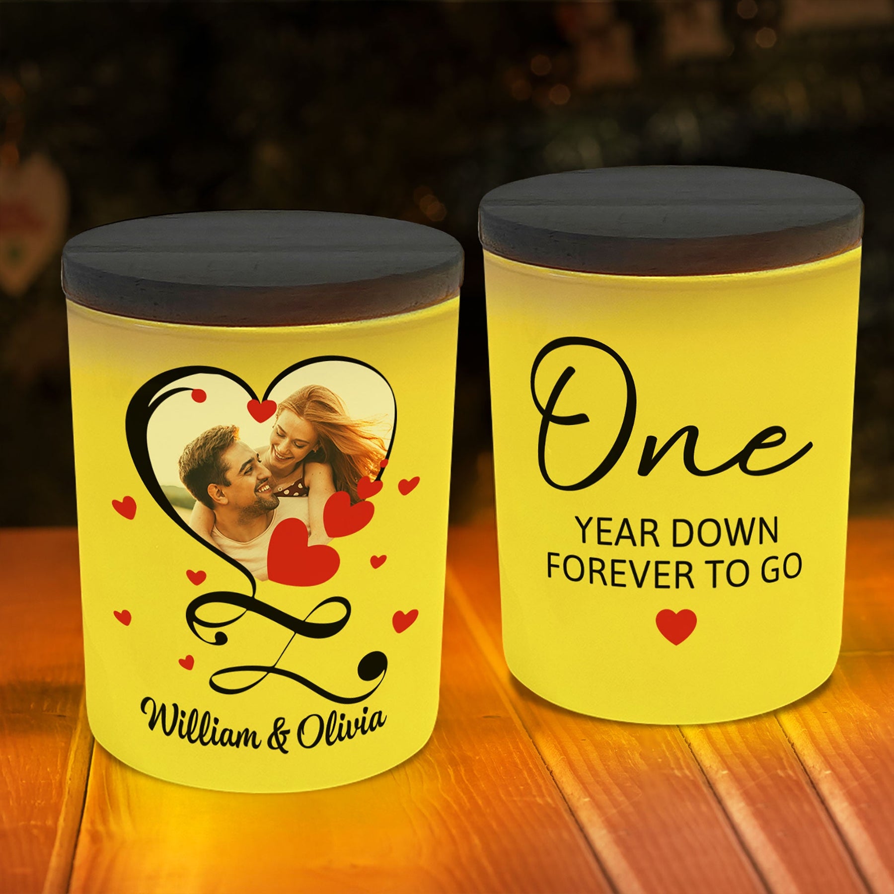 One Year Down Forever To Go Anniversary - Personalized Photo LED Tea Light Holder