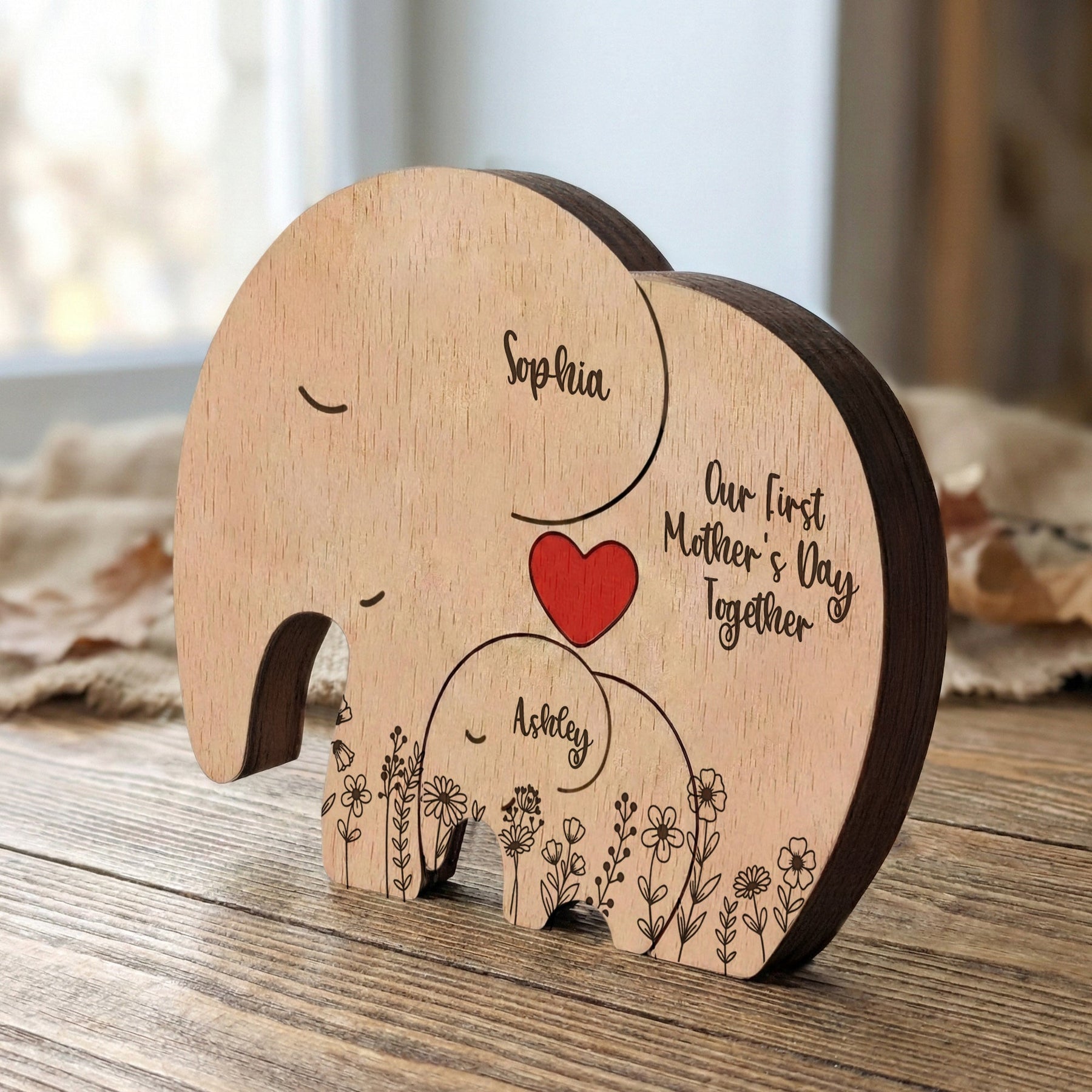 Our 1st Mother's Day Together - Elephant Mom & Baby - Floral Style - Personalized Puzzle