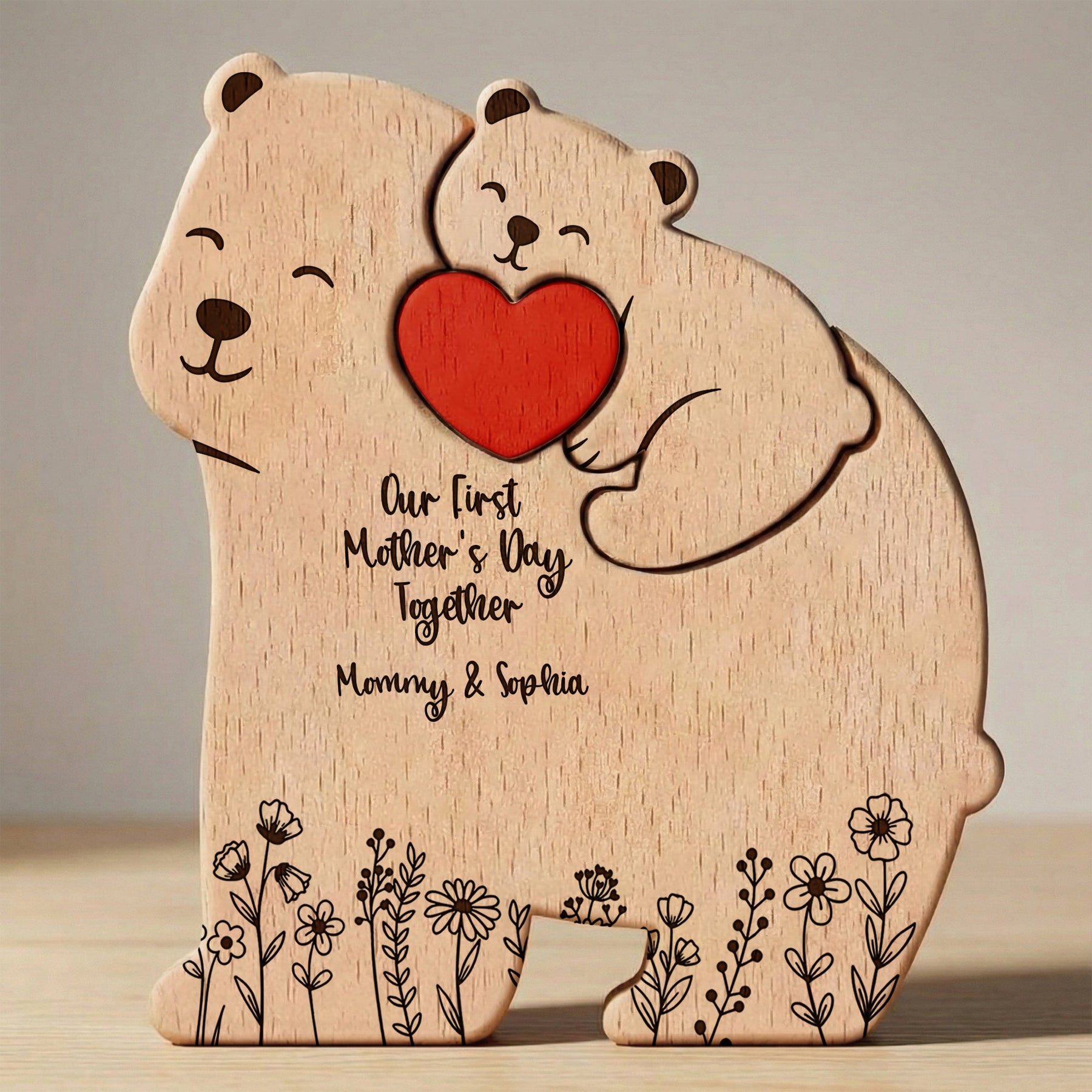 Our 1st Mother's Day Together - Mama Bear Mom & Baby Cub - Floral Style - Personalized Puzzle
