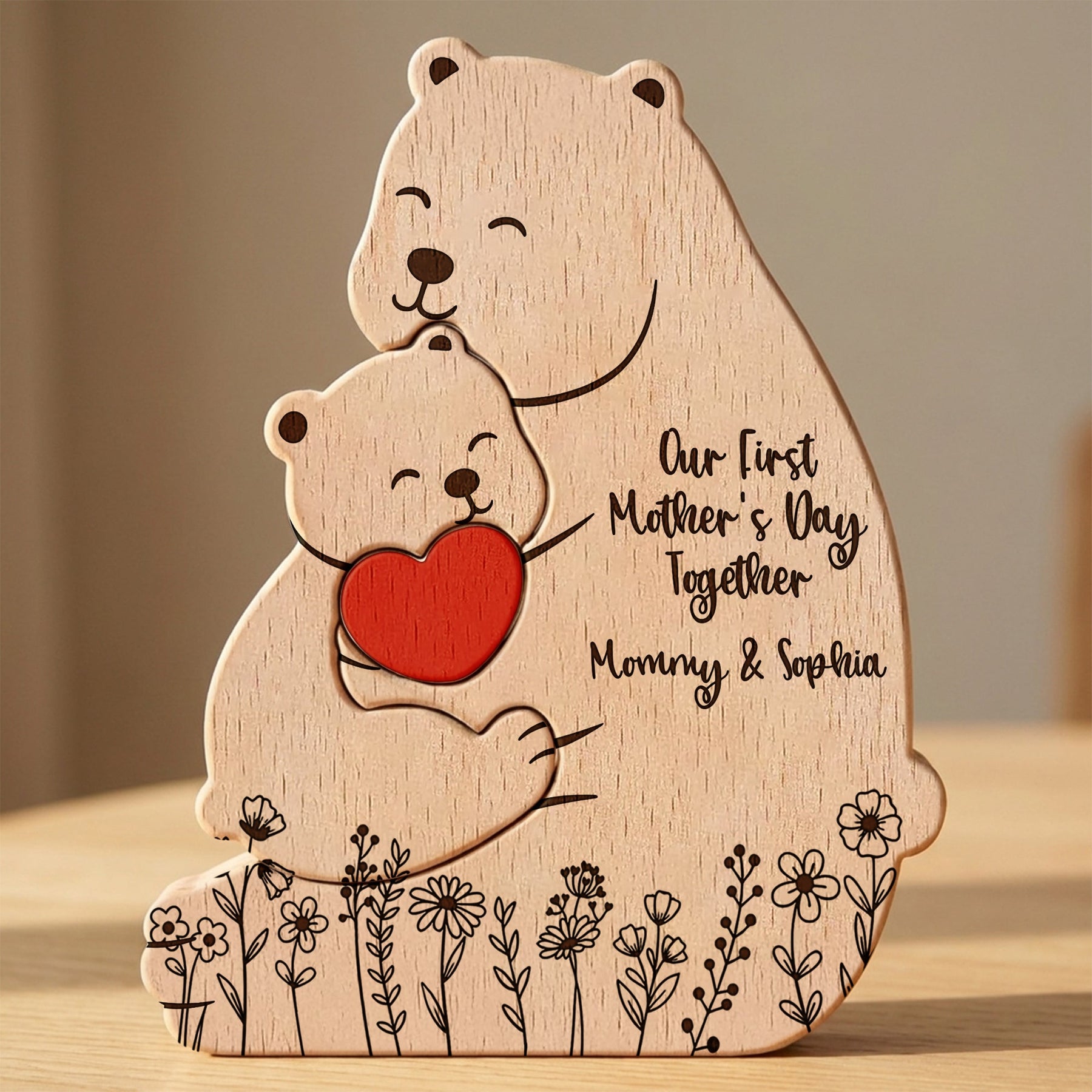 Our 1st Mother's Day Together - Mama Bear Mom & Baby Cub - Floral Style - Personalized Puzzle