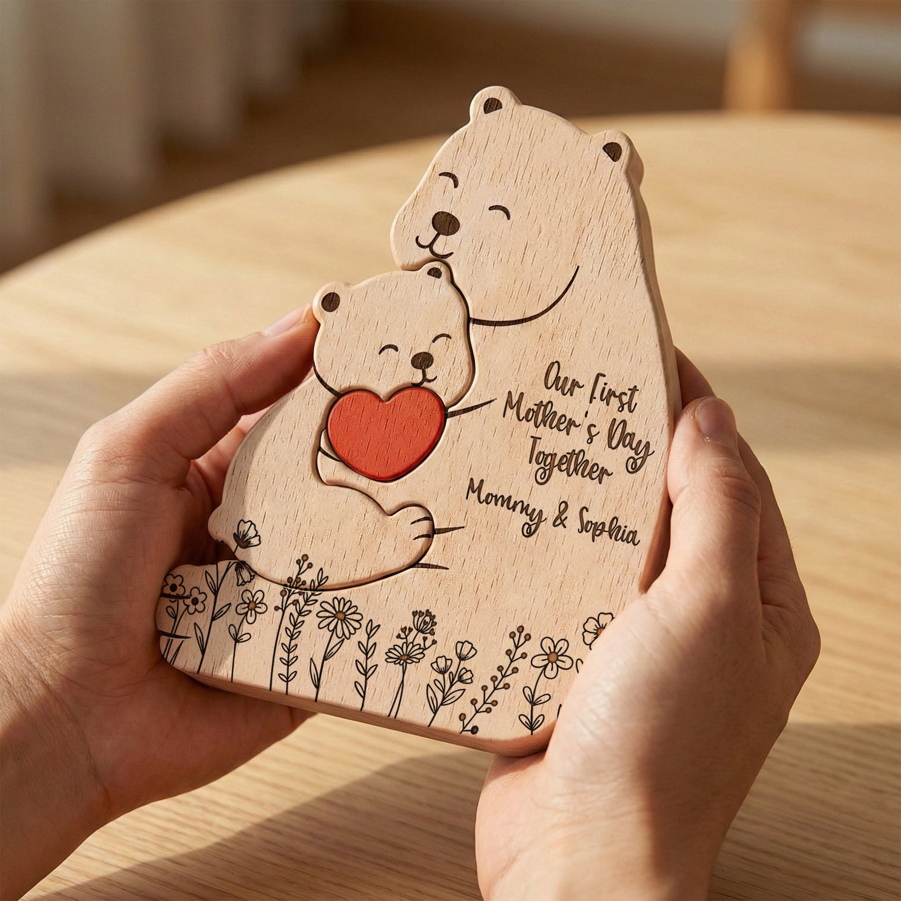 Our 1st Mother's Day Together - Mama Bear Mom & Baby Cub - Floral Style - Personalized Puzzle