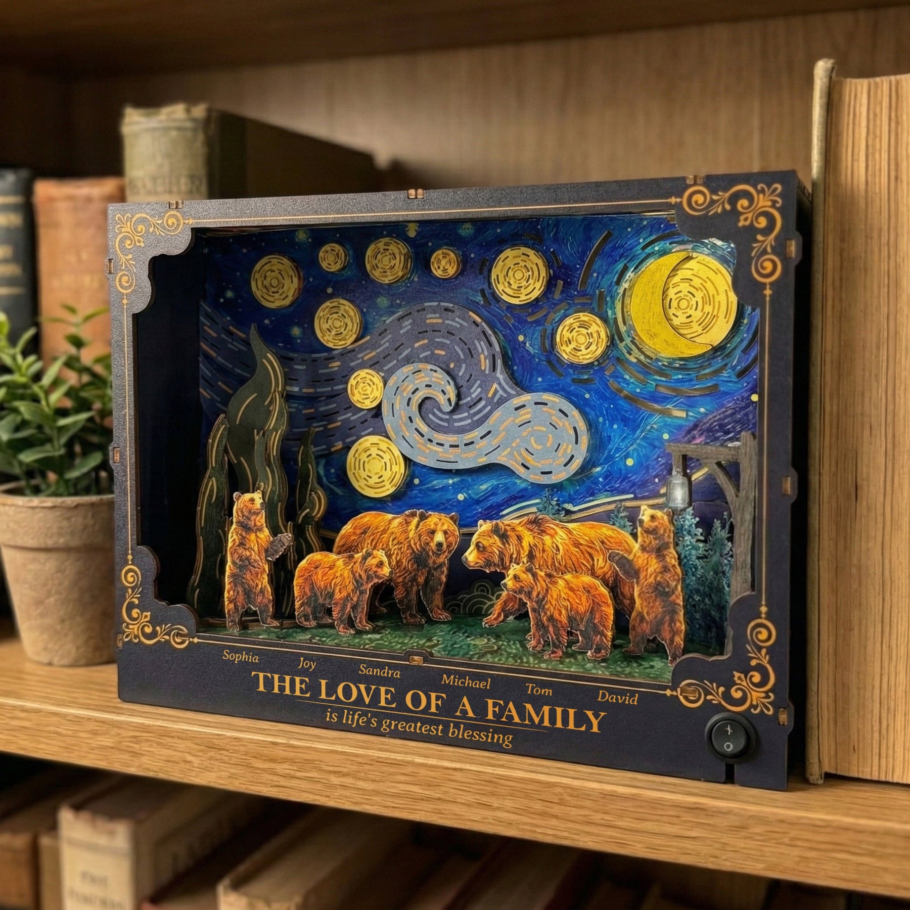 Our Family - Bear Family - Starry Night Theme - Personalized DIY Book Nook Kit