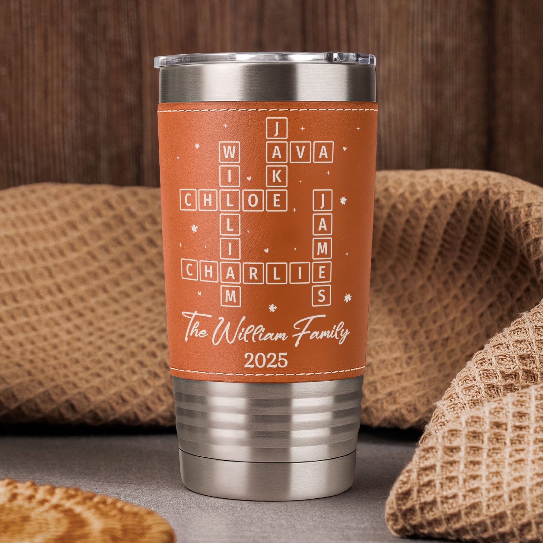 Our Family Scrabble - Personalized 20oz Leather Wrapped Tumbler