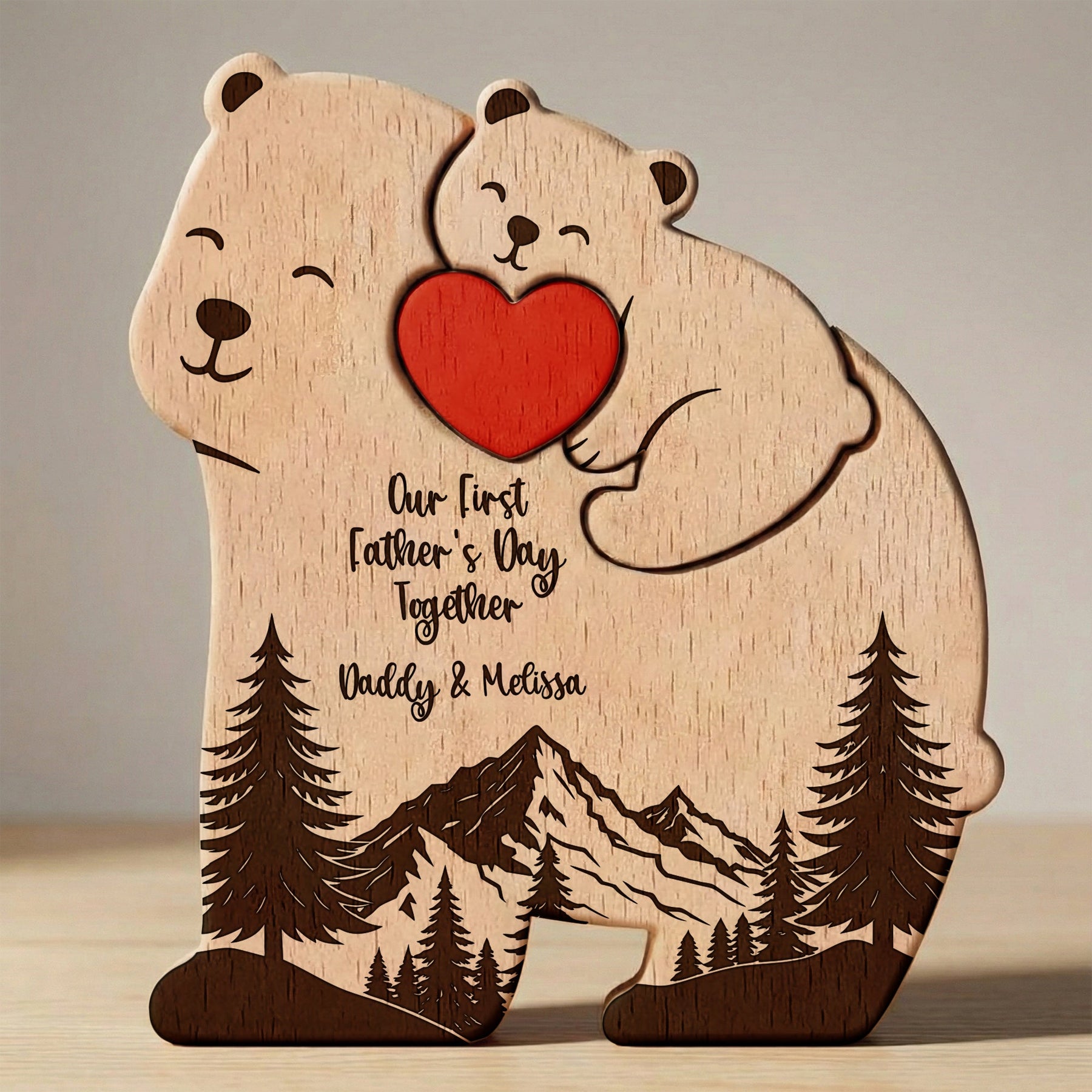 Our First Father's Day Together - Daddy Bear & Baby Bear Cub - Forest Style - Personalized Puzzle