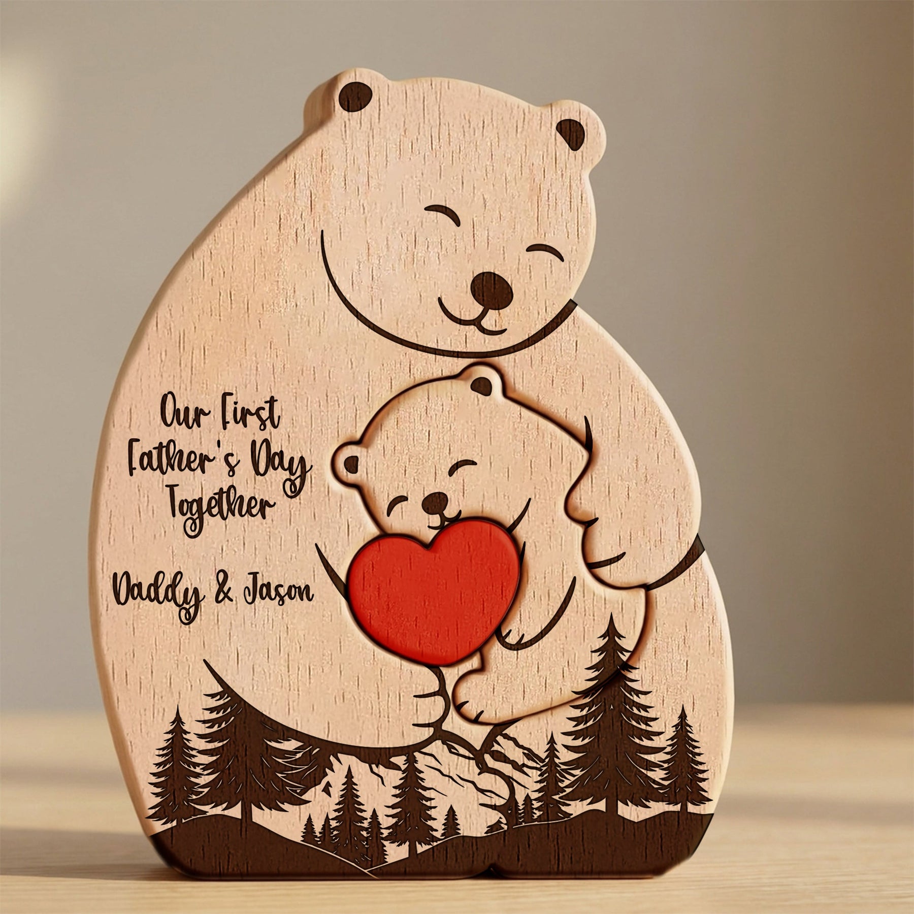 Our First Father's Day Together - Daddy Bear & Baby Bear Cub - Forest Style - Personalized Puzzle