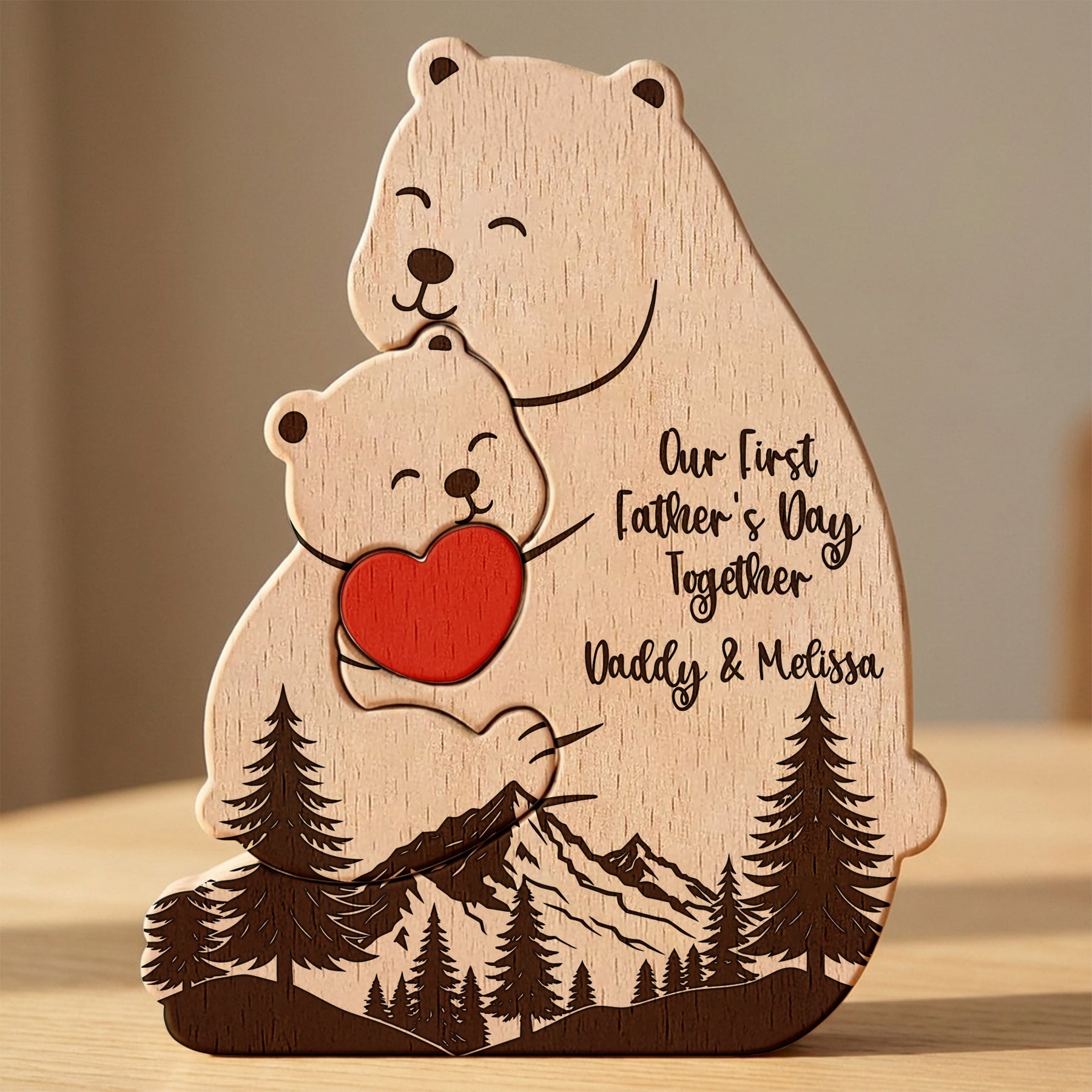 Our First Father's Day Together - Daddy Bear & Baby Bear Cub - Forest Style - Personalized Puzzle