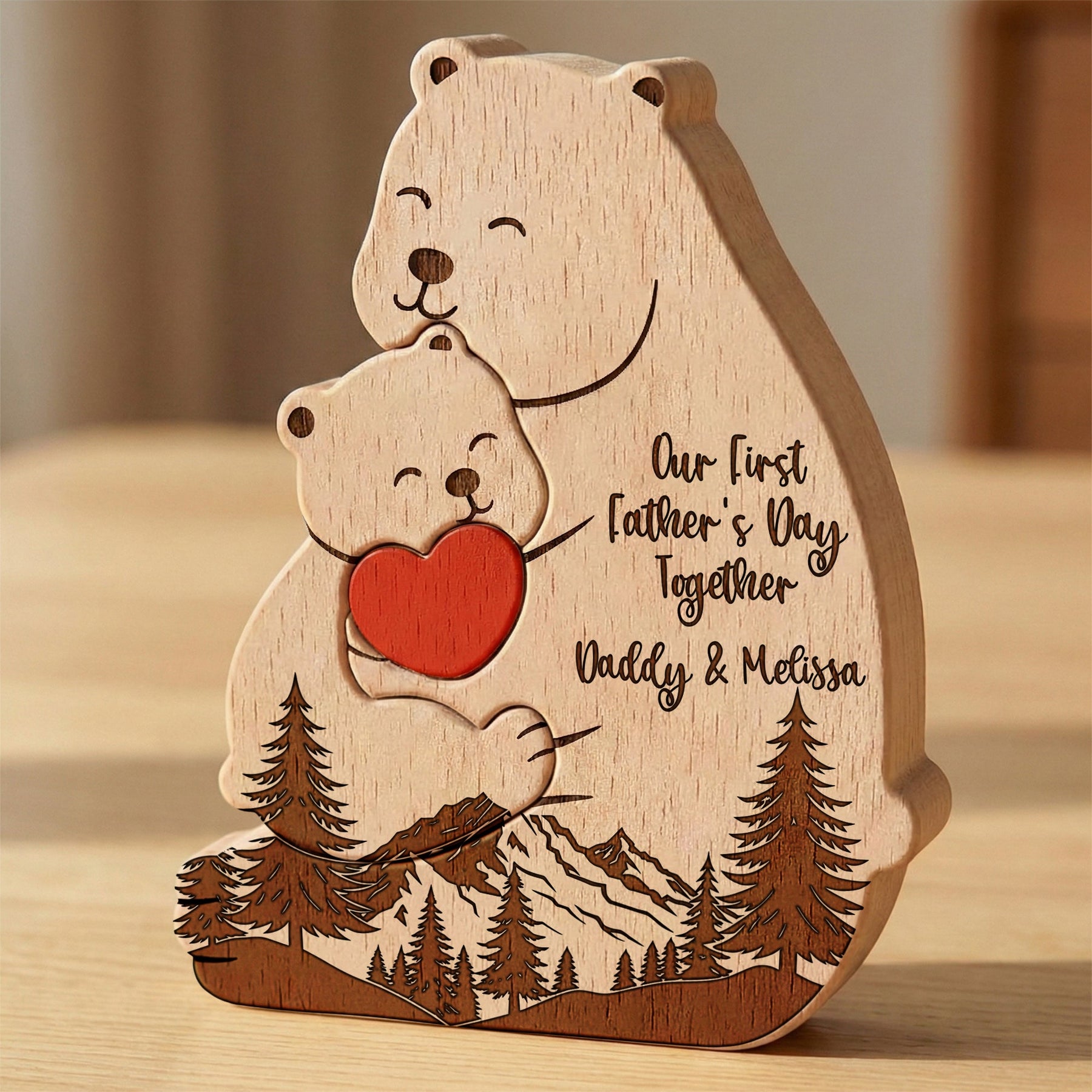 Our First Father's Day Together - Daddy Bear & Baby Bear Cub - Forest Style - Personalized Puzzle