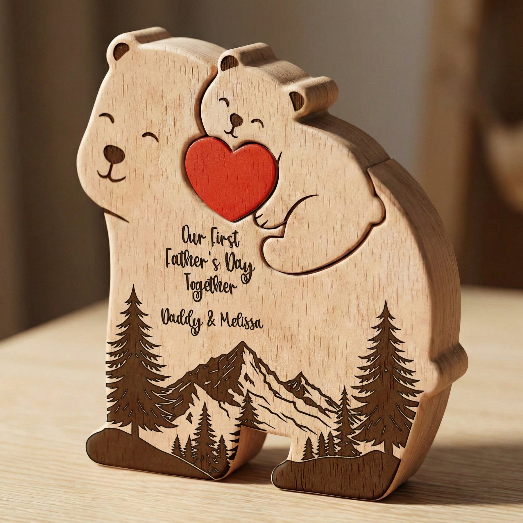Our First Father's Day Together - Daddy Bear & Baby Bear Cub - Forest Style - Personalized Puzzle