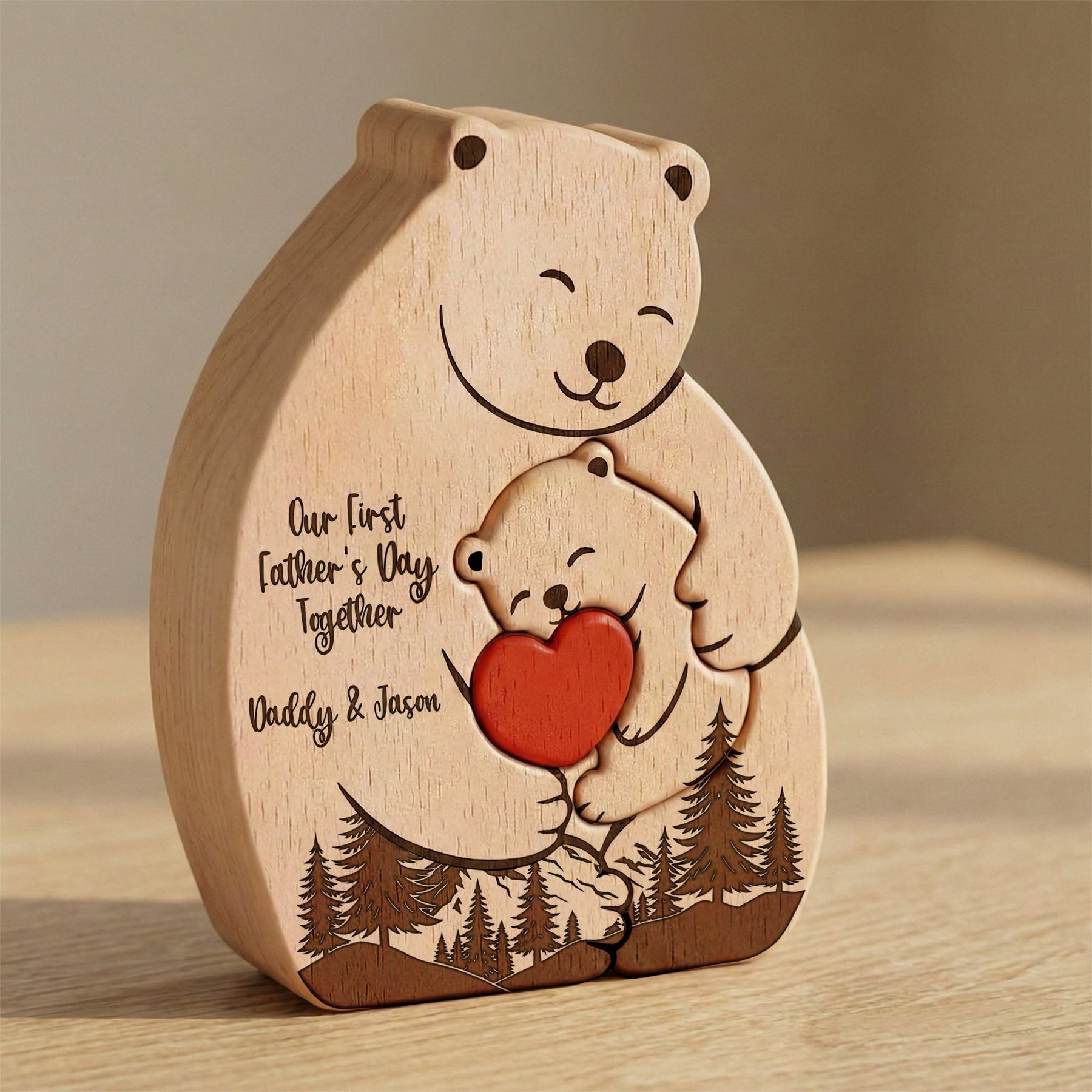 Our First Father's Day Together - Daddy Bear & Baby Bear Cub - Forest Style - Personalized Puzzle