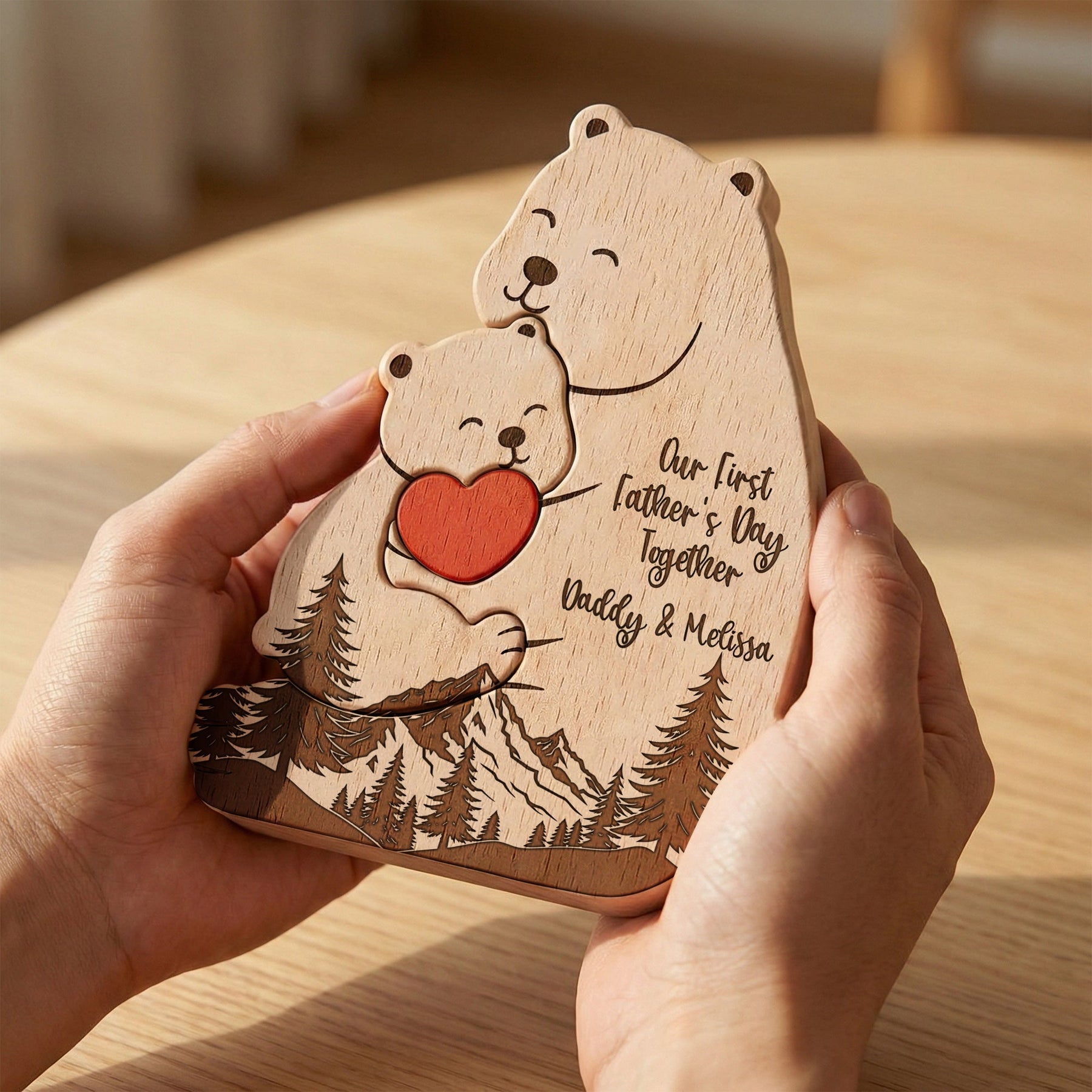 Our First Father's Day Together - Daddy Bear & Baby Bear Cub - Forest Style - Personalized Puzzle