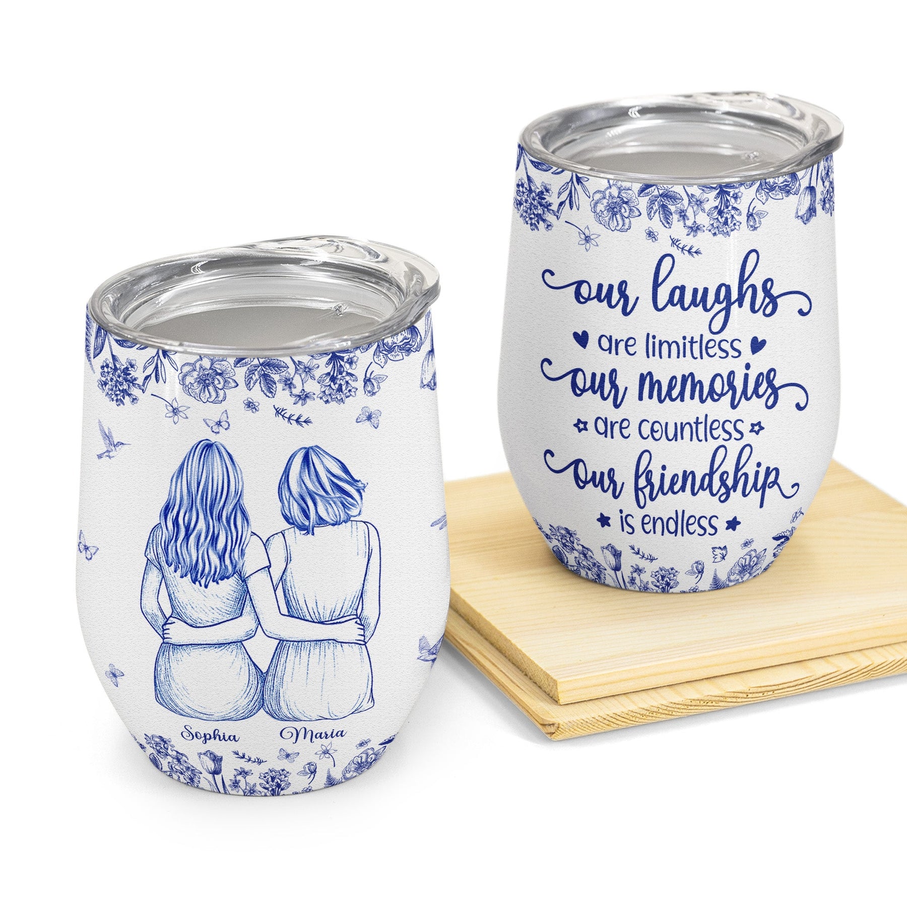 Our Memories Are Countless Our Friendship Is Endless Toile De Jouy - Personalized Wine Tumbler